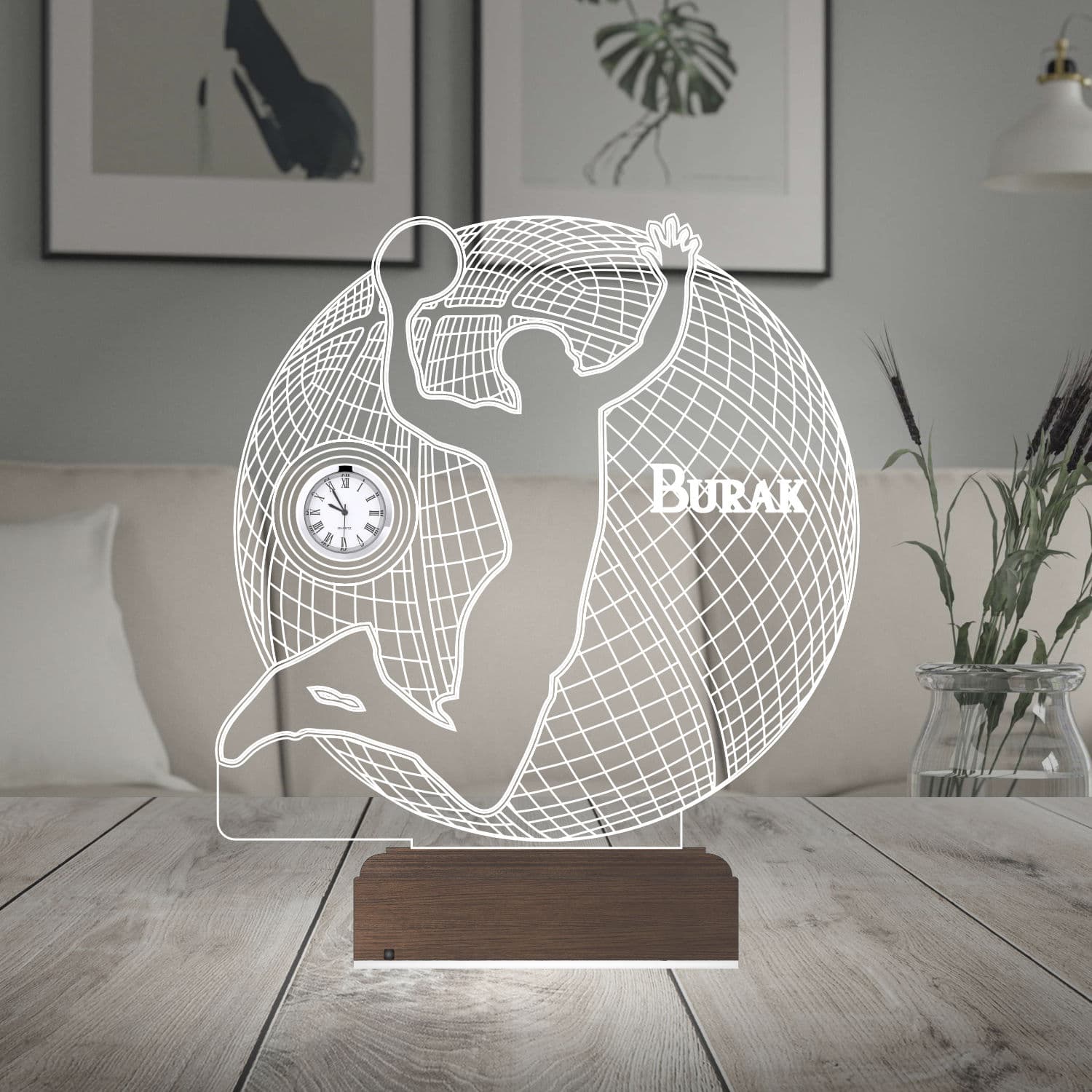 Баскетболист с часами — 3D LED Ночник | Именной подарок 2