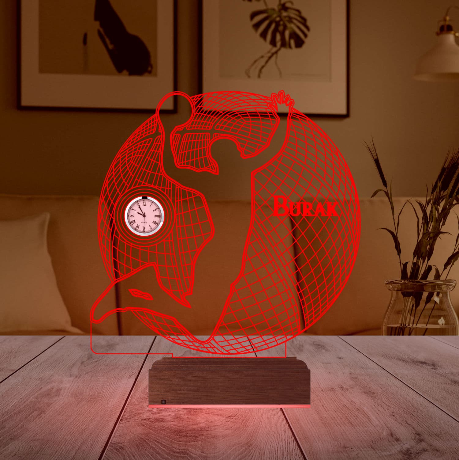 Баскетболист с часами — 3D LED Ночник | Именной подарок 4