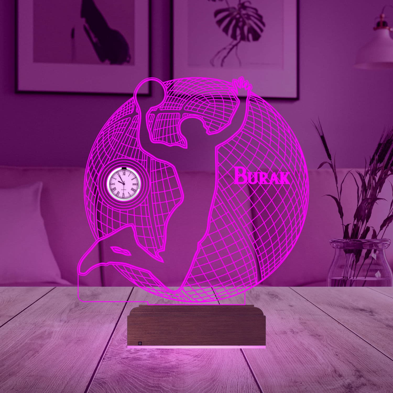 Баскетболист с часами — 3D LED Ночник | Именной подарок 5