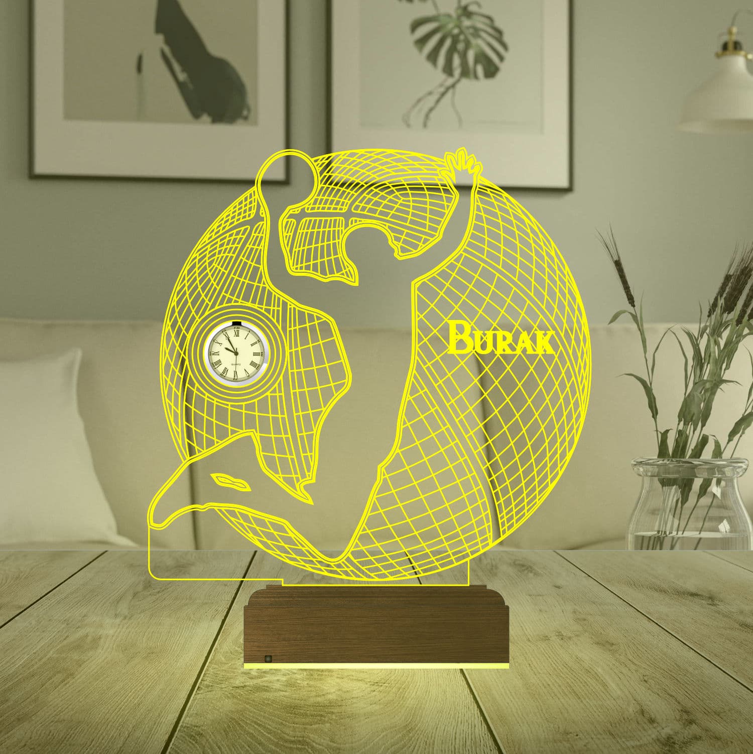 Баскетболист с часами — 3D LED Ночник | Именной подарок 6