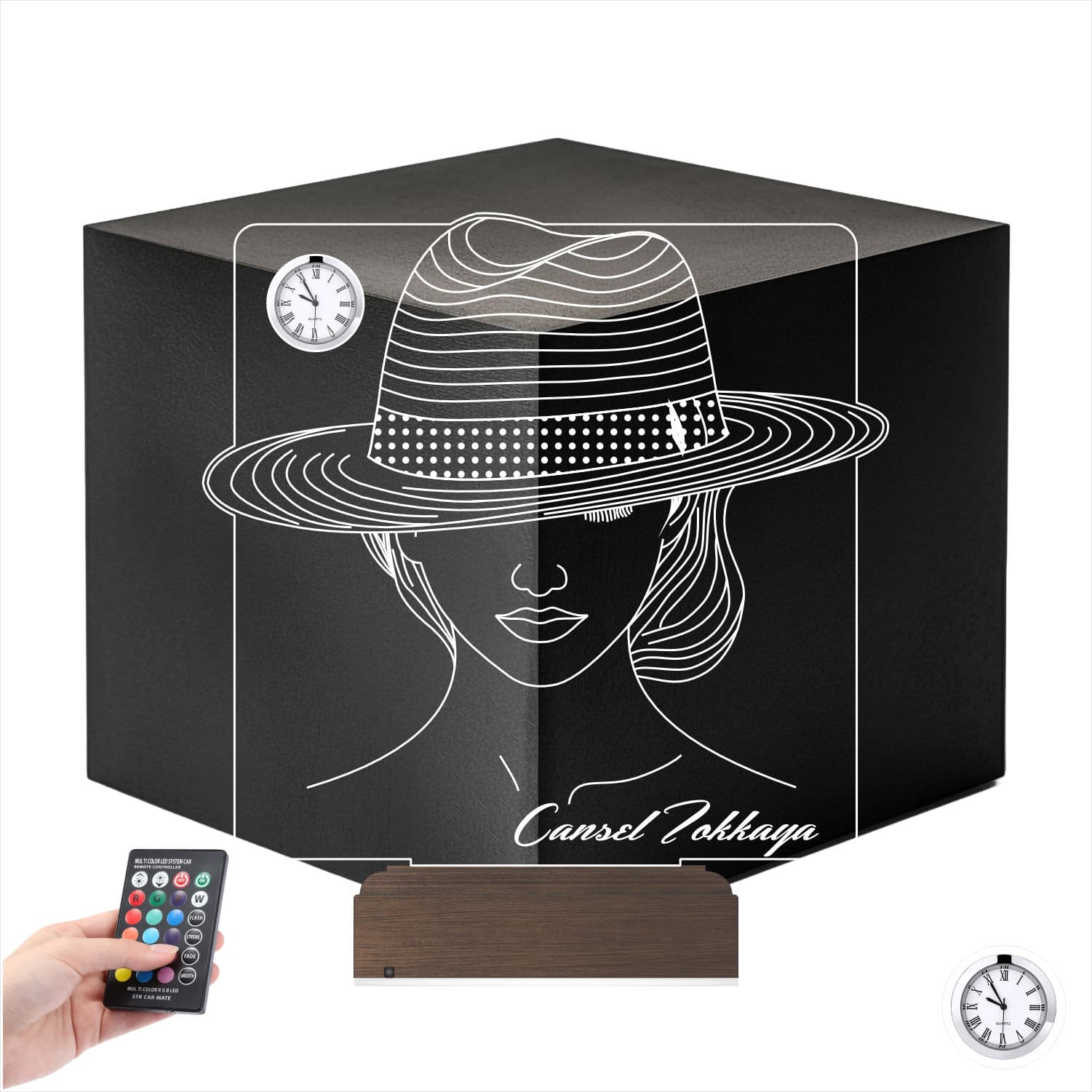 Девушка в шляпе — 3D LED Ночник с часами | Подарок женщине 1