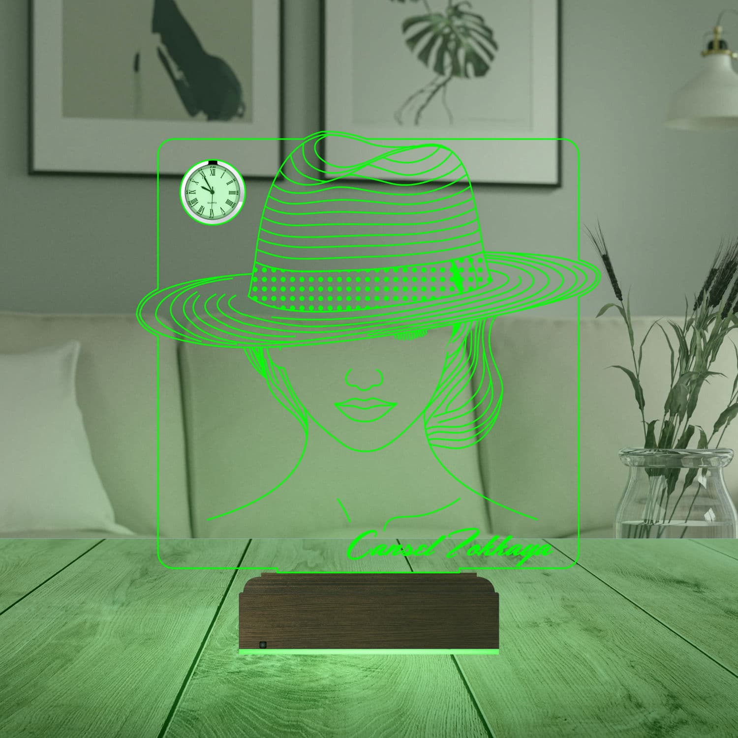 Девушка в шляпе — 3D LED Ночник с часами | Подарок женщине 7