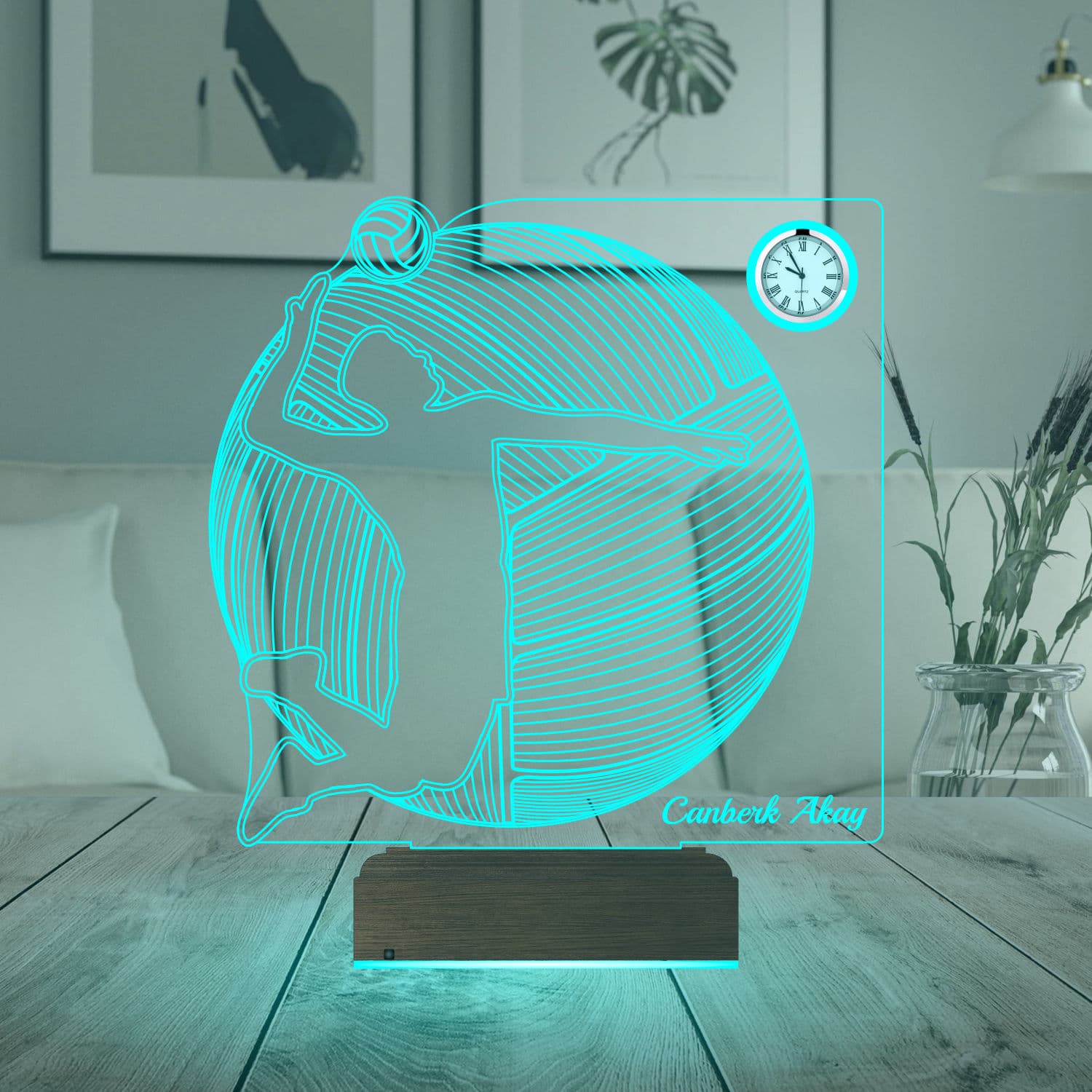 Волейболист — 3D LED Ночник с часами | Именной подарок 3