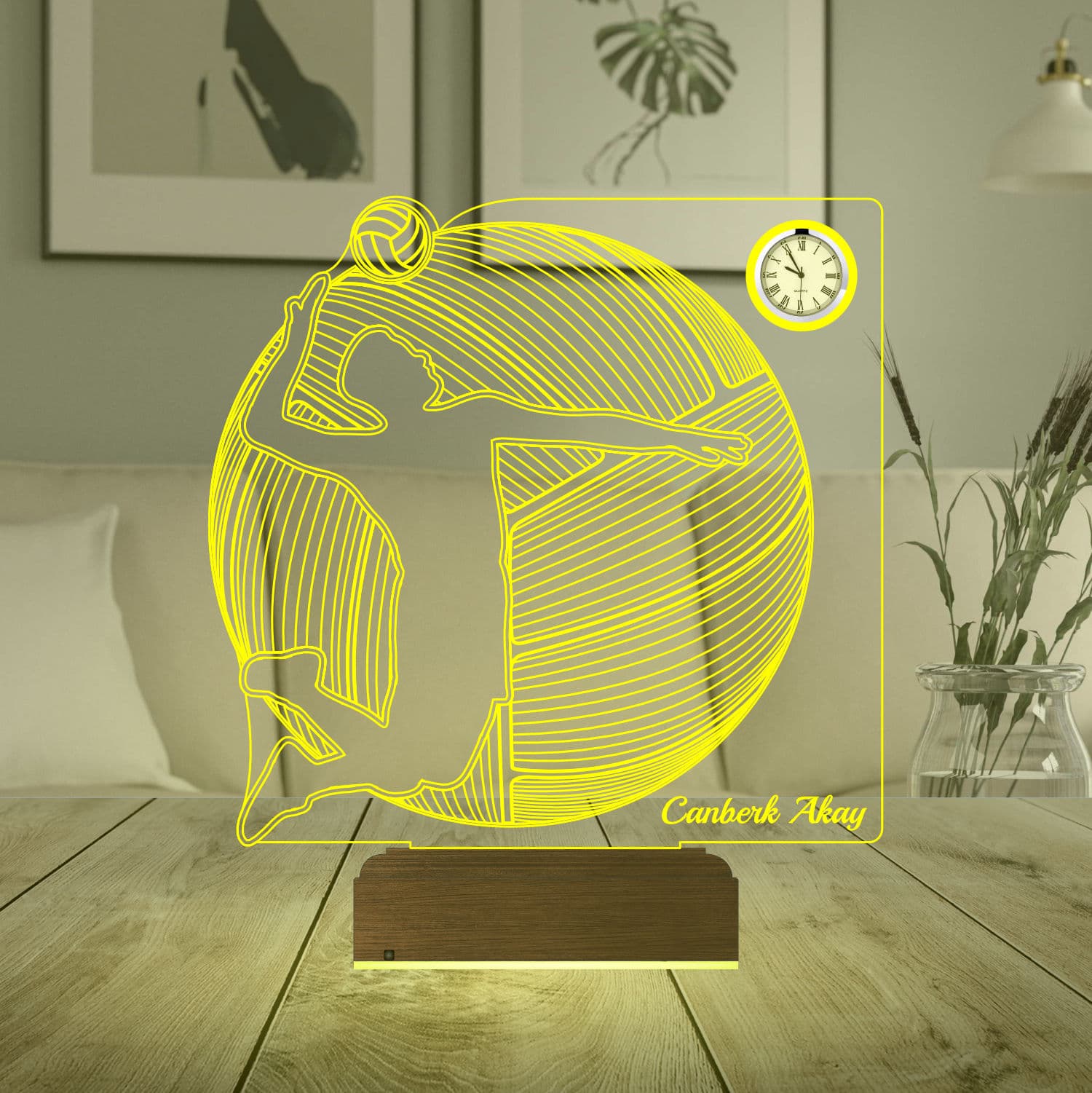 Волейболист — 3D LED Ночник с часами | Именной подарок 6