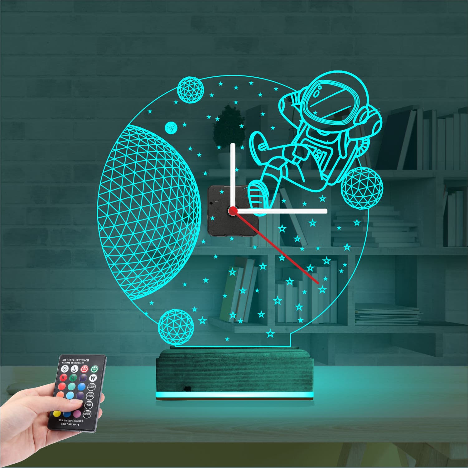 Космонавт — 3D LED Ночник с часами | Подарок детям 3