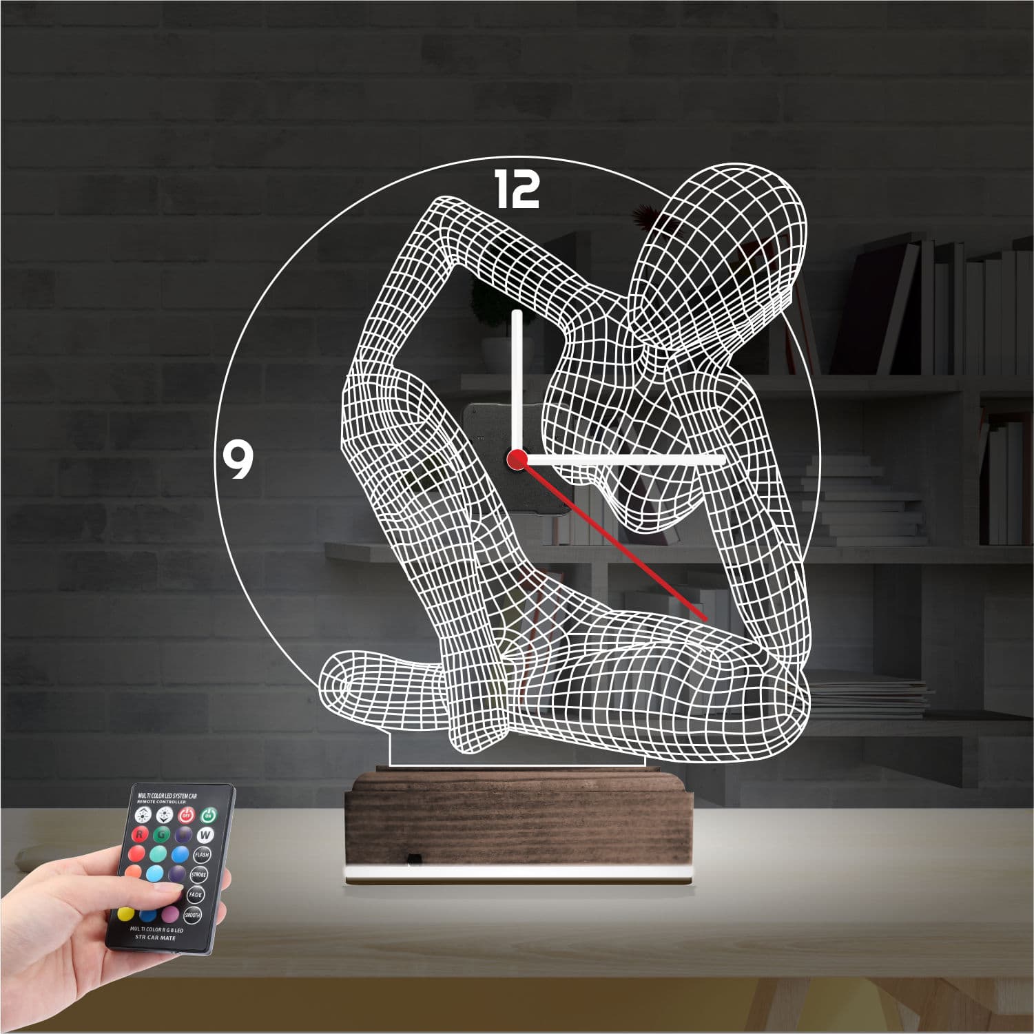 Мыслитель — 3D LED Ночник с часами | Подарок мужчине 2