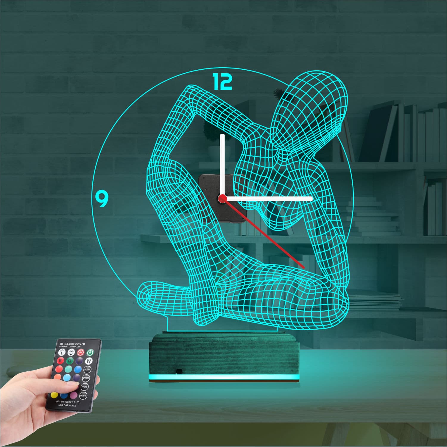 Мыслитель — 3D LED Ночник с часами | Подарок мужчине 3