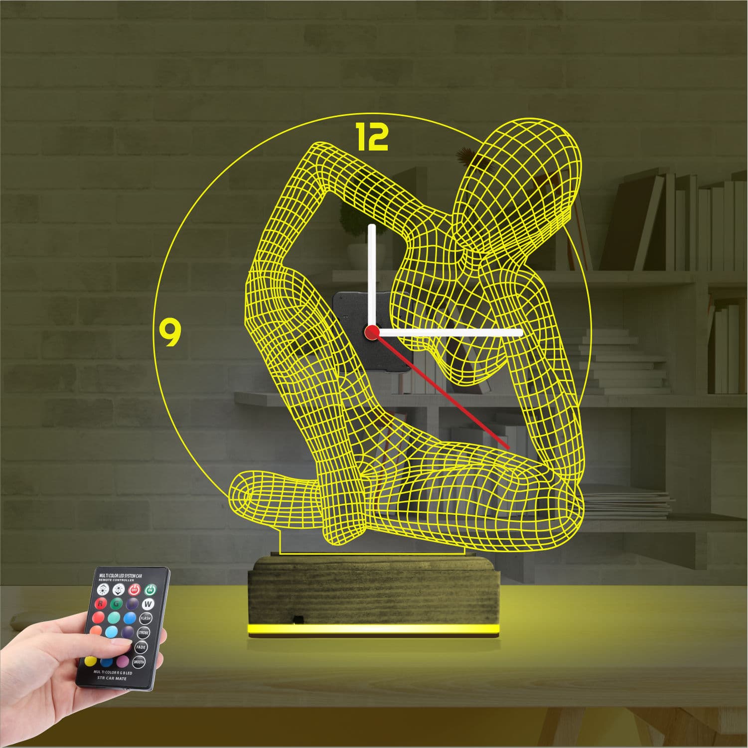 Мыслитель — 3D LED Ночник с часами | Подарок мужчине 5