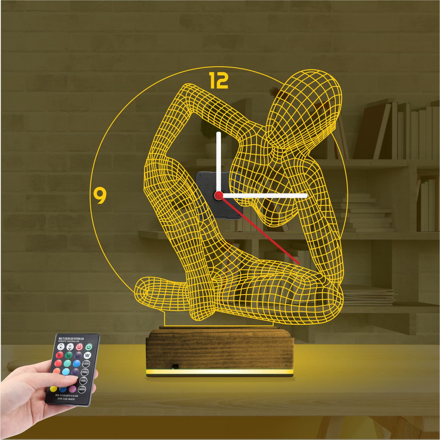 Мыслитель — 3D LED Ночник с часами | Подарок мужчине 8