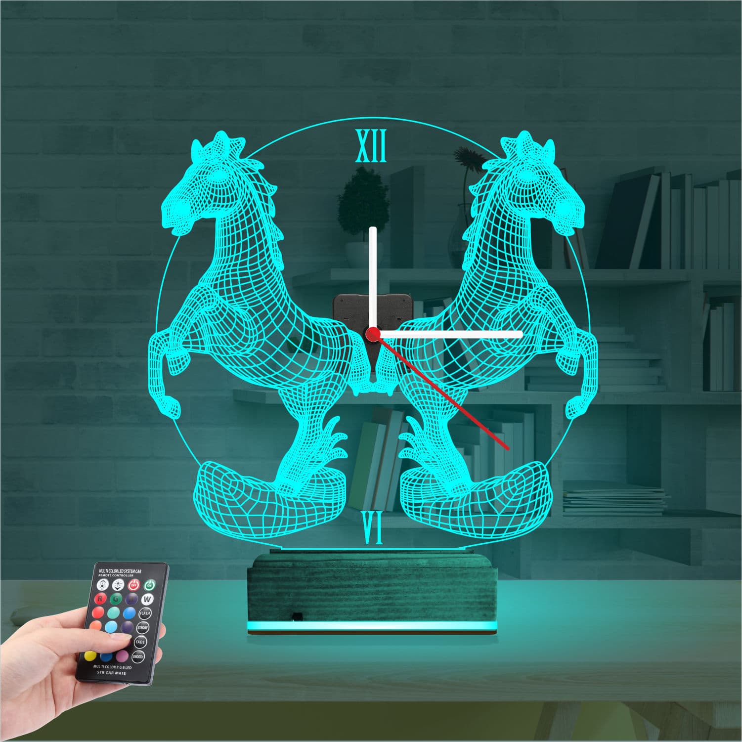 Лошади — 3D LED Ночник с часами | Подарок любителям животных 3