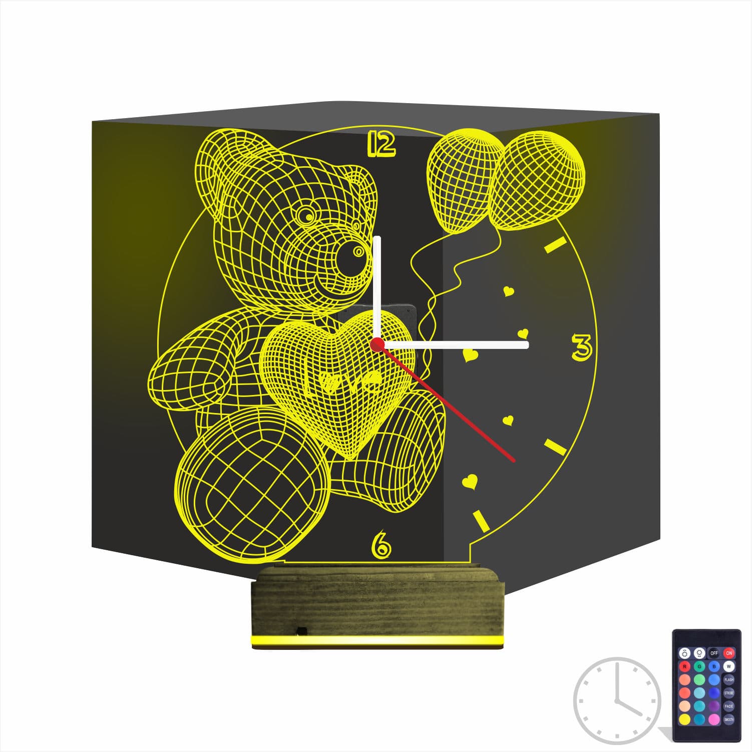 Мишка с сердцем и часами — 3D LED Ночник | Романтический подарок 1