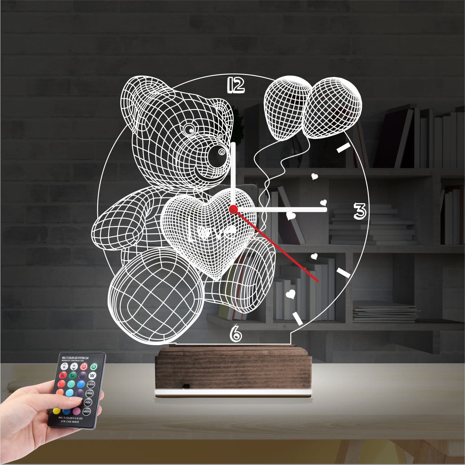 Мишка с сердцем и часами — 3D LED Ночник | Романтический подарок 2