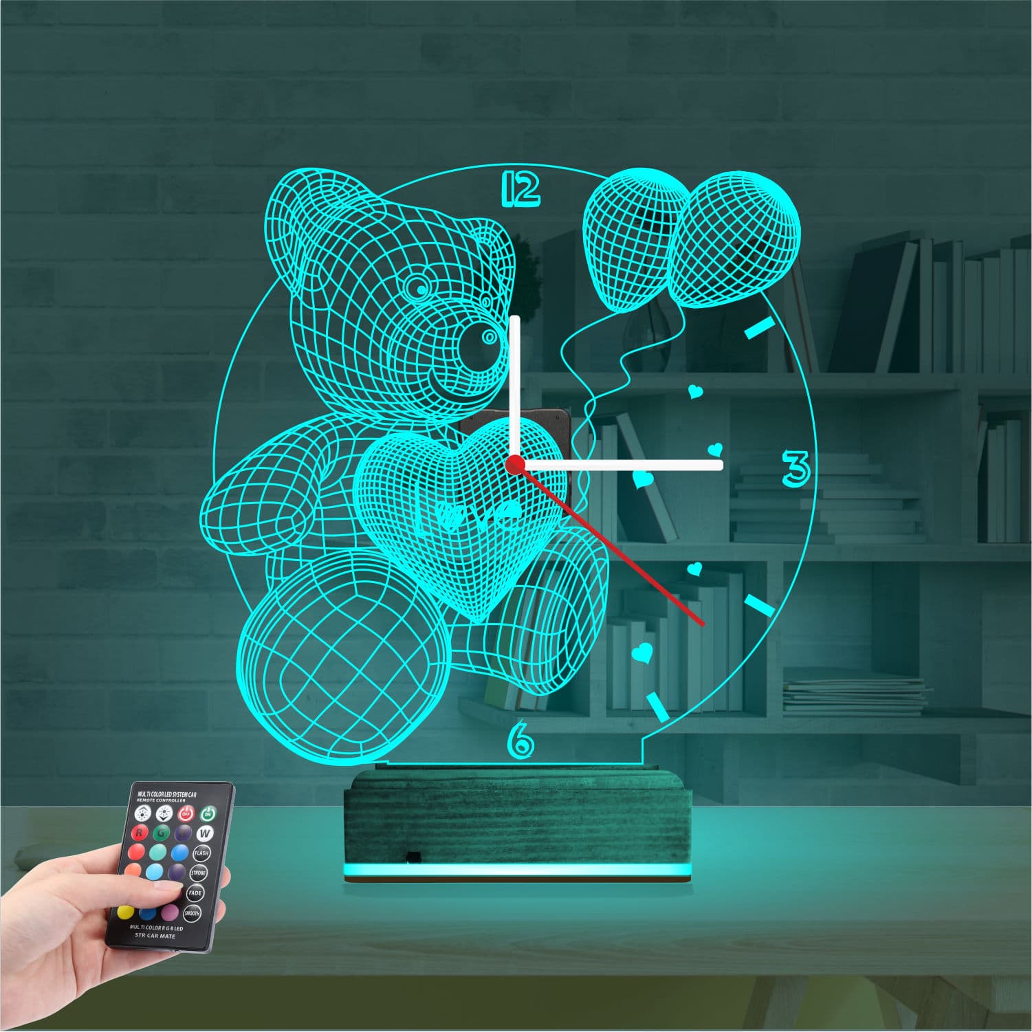 Мишка с сердцем и часами — 3D LED Ночник | Романтический подарок 3