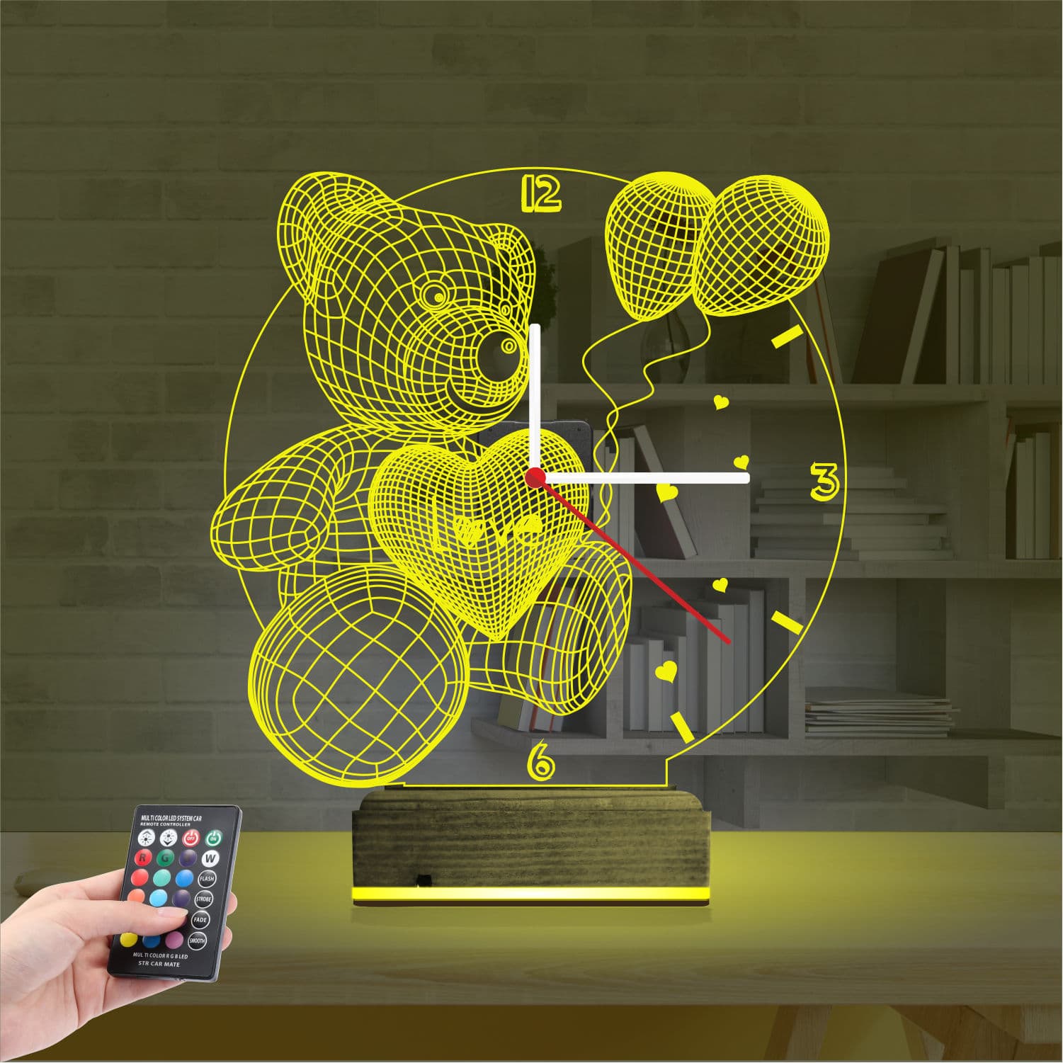 Мишка с сердцем и часами — 3D LED Ночник | Романтический подарок 5