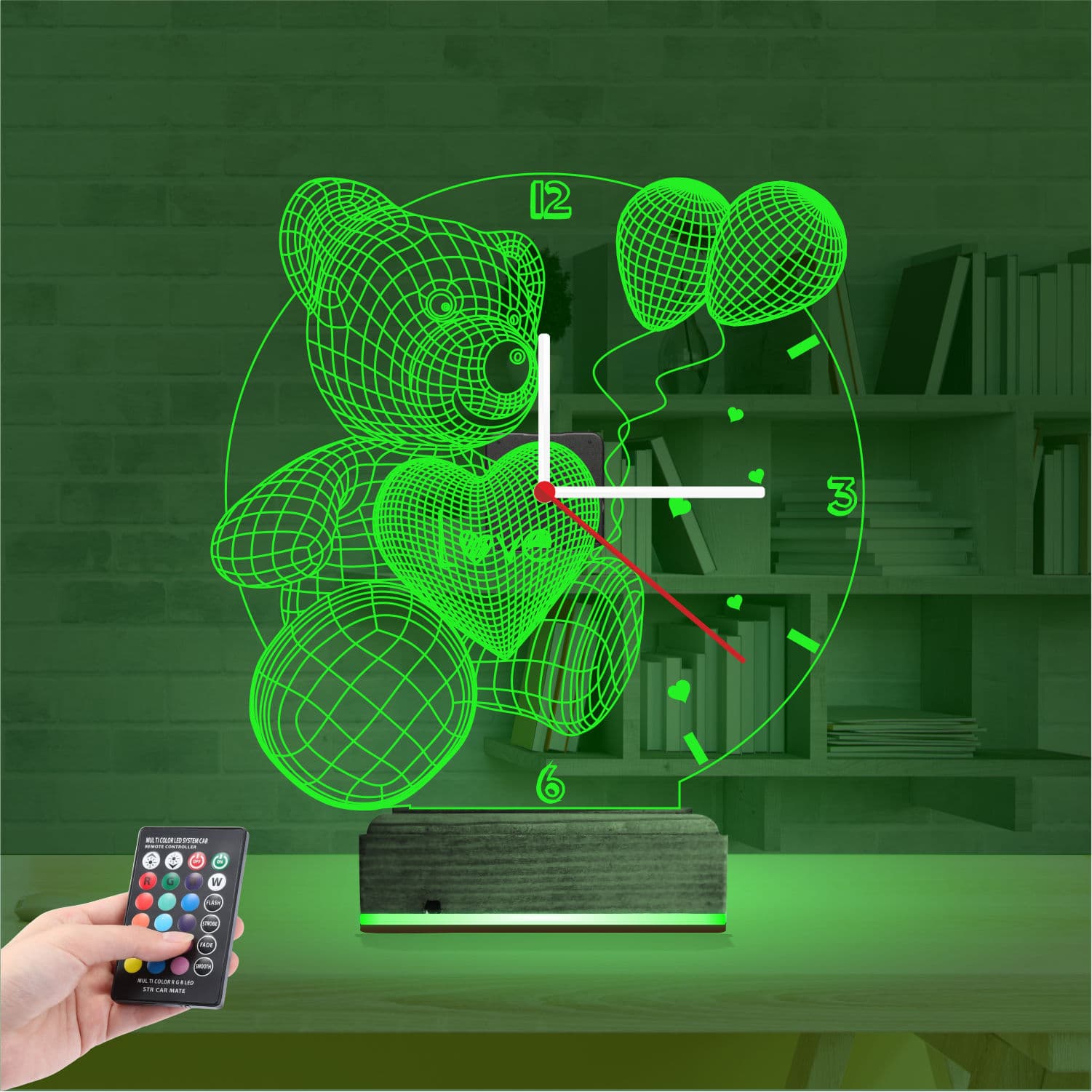 Мишка с сердцем и часами — 3D LED Ночник | Романтический подарок 6