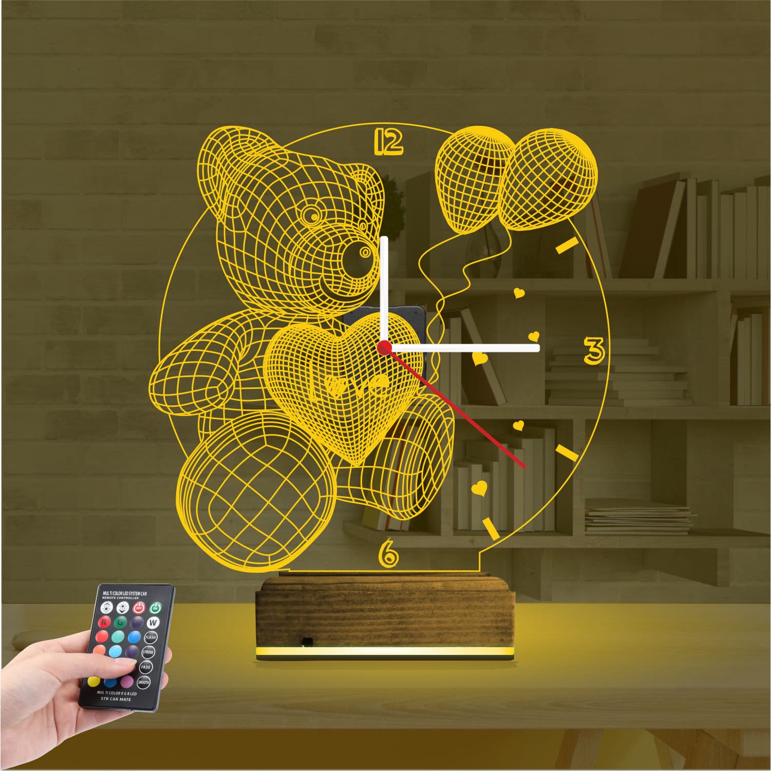 Мишка с сердцем и часами — 3D LED Ночник | Романтический подарок 8
