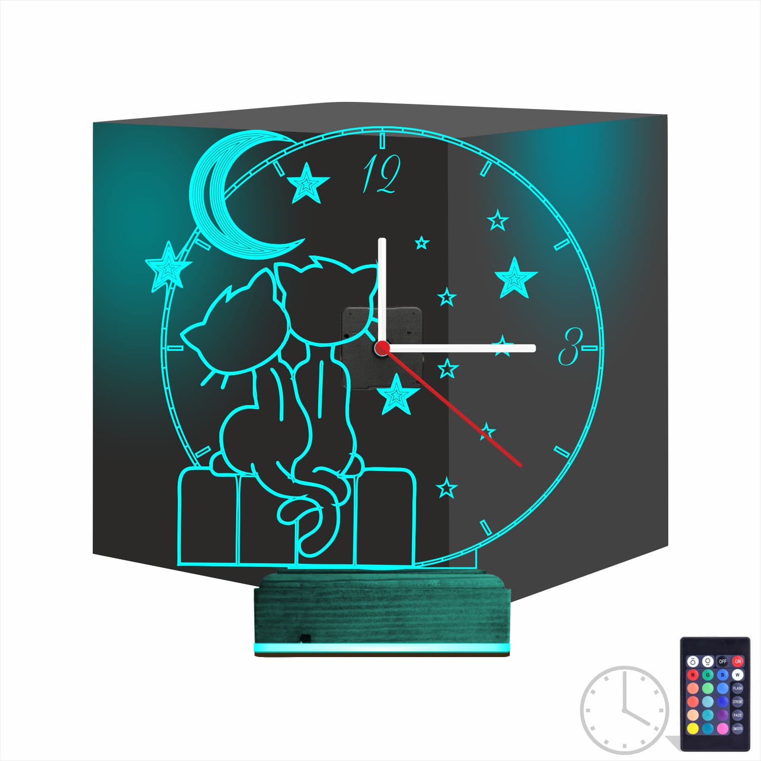 Коты под луной — 3D LED Ночник с часами | Подарок любимым 1