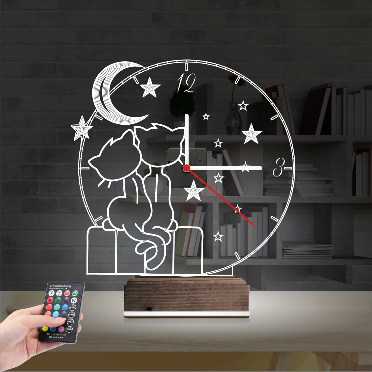 Коты под луной — 3D LED Ночник с часами | Подарок любимым 2