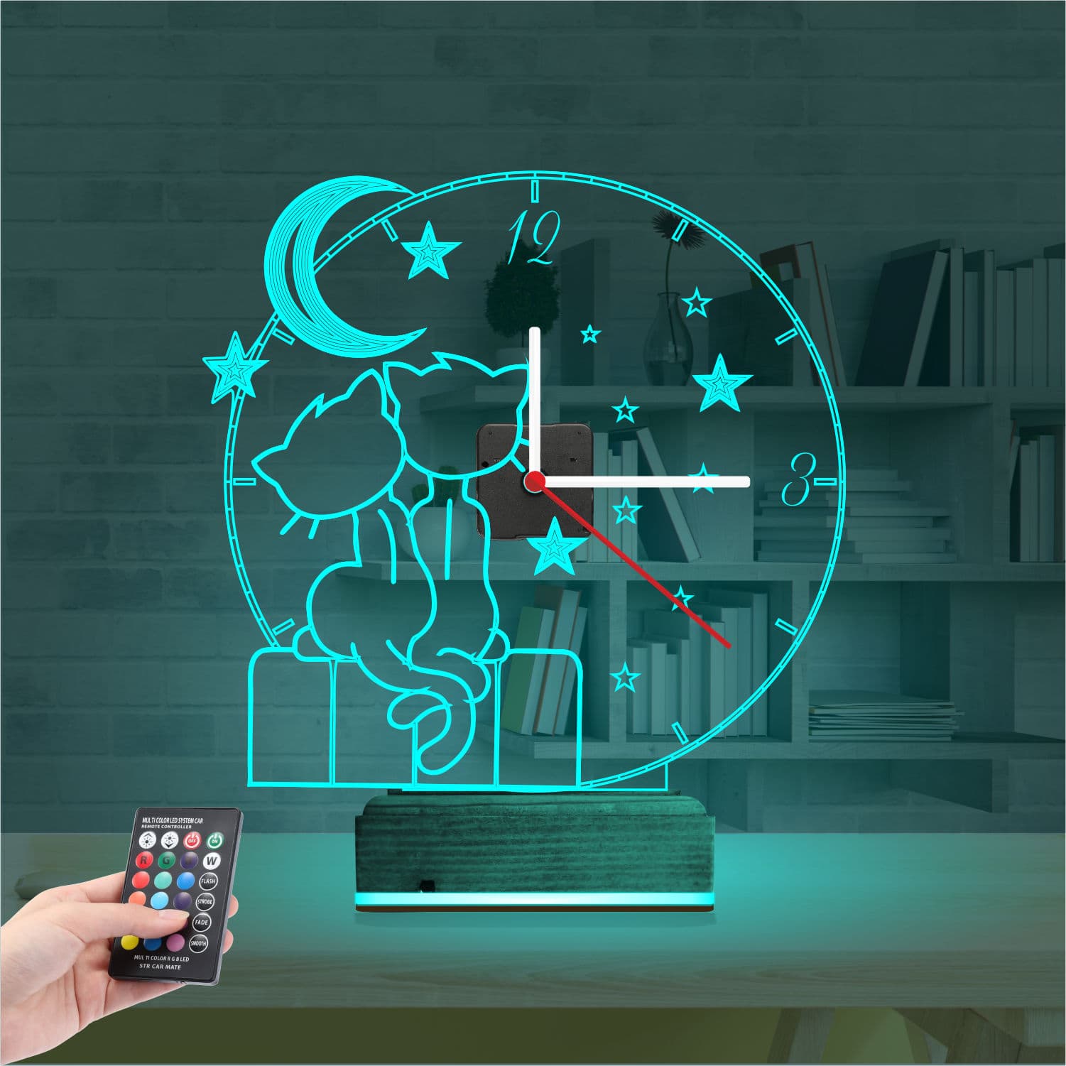 Коты под луной — 3D LED Ночник с часами | Подарок любимым 3