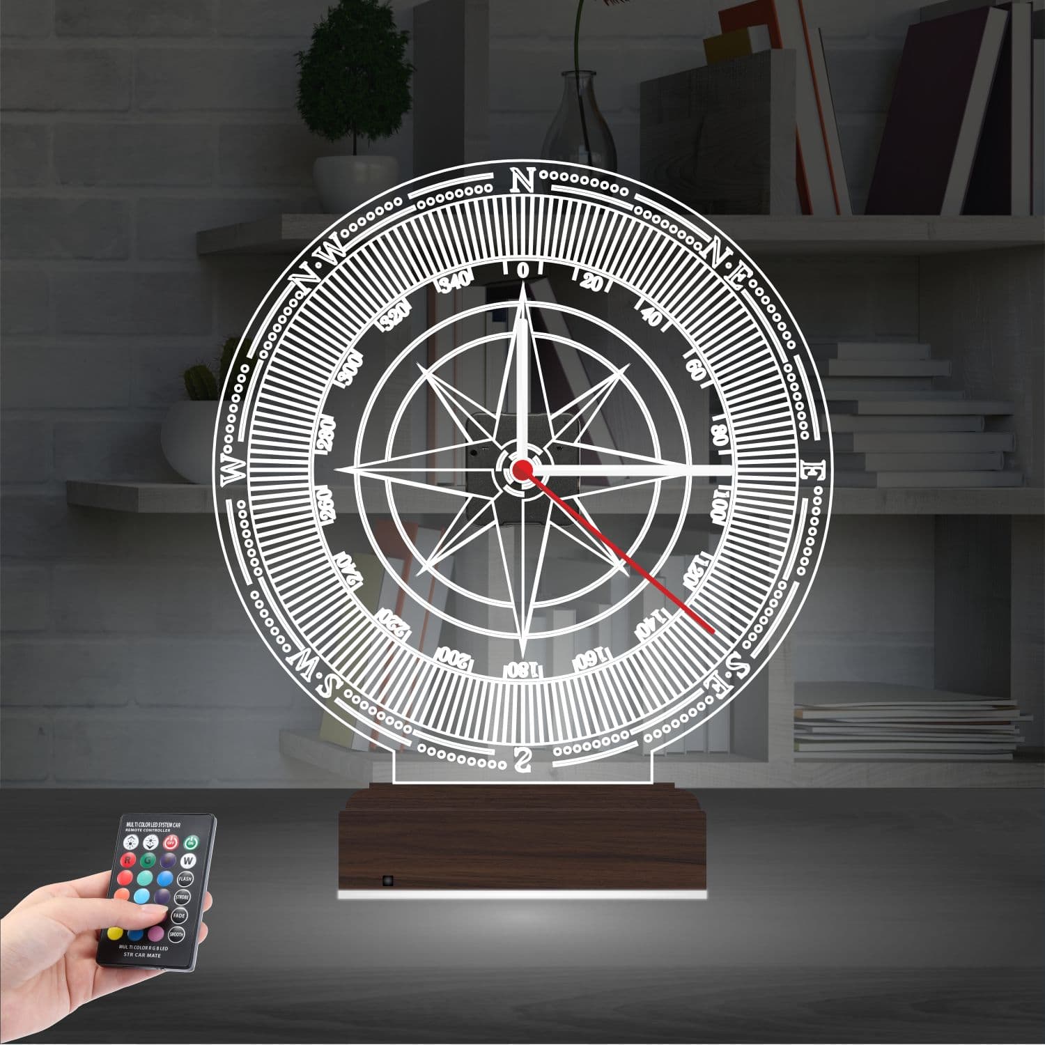 Компас — 3D LED Ночник с часами | Подарок мужчине 2