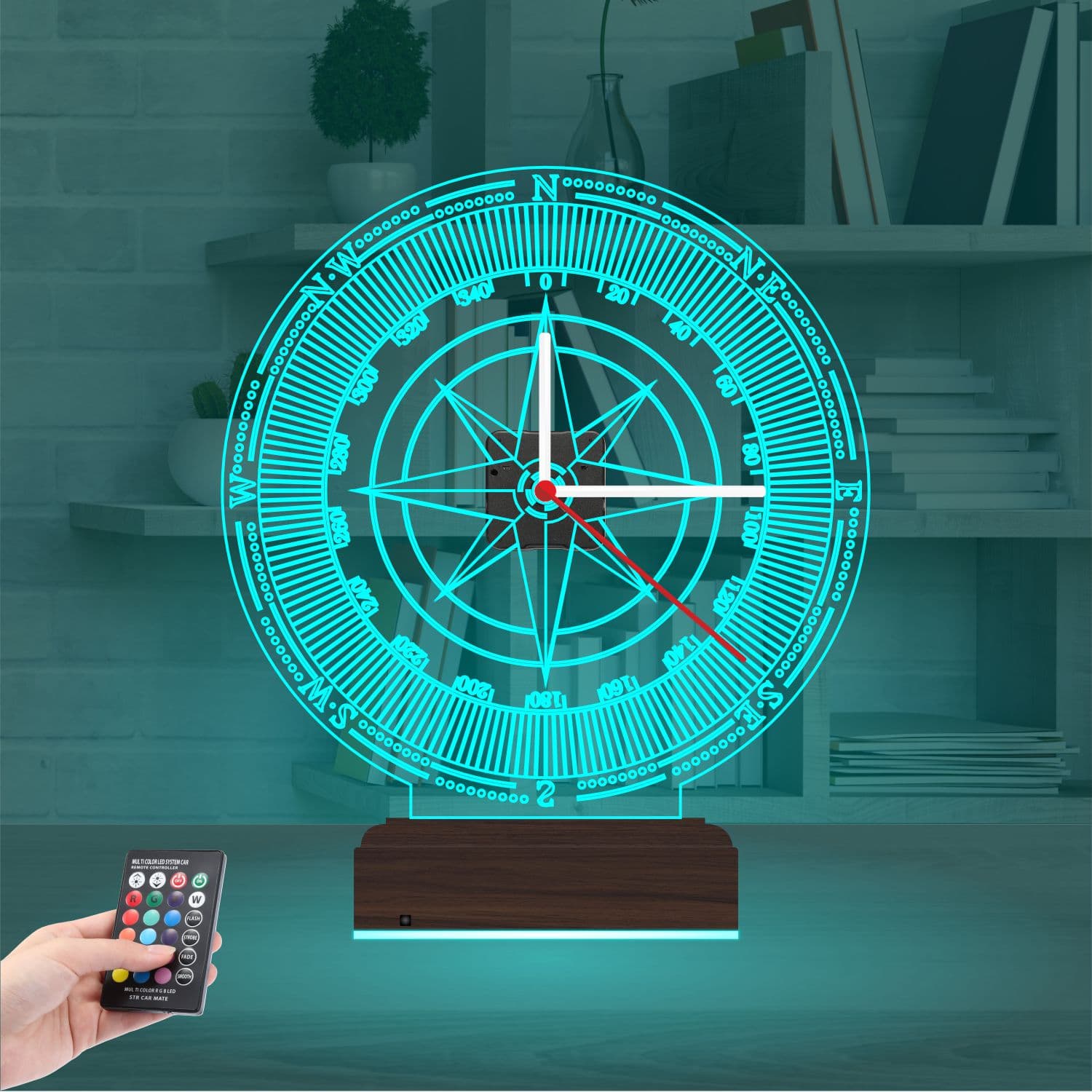 Компас — 3D LED Ночник с часами | Подарок мужчине 3