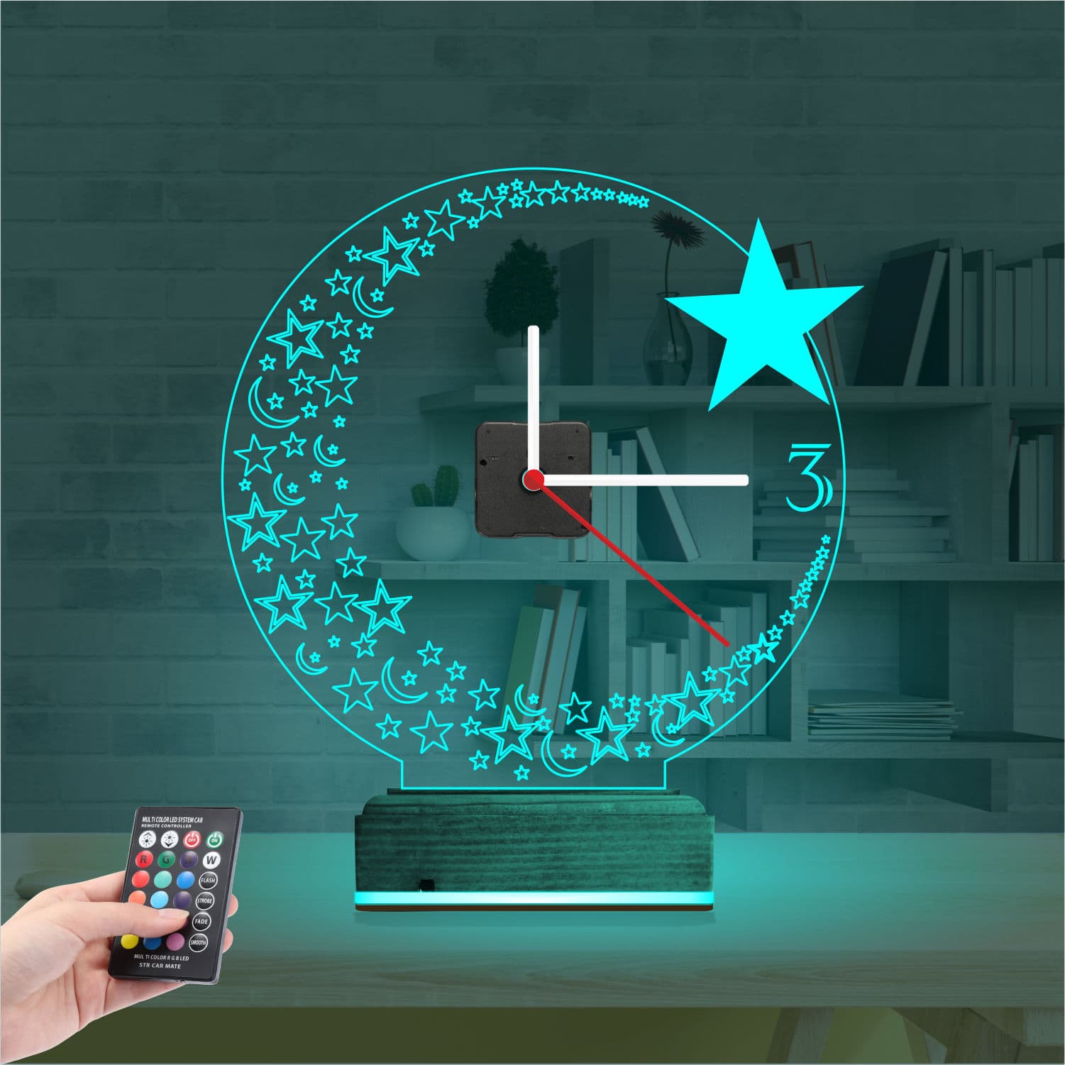 Луна и Звезда — 3D LED Ночник с часами | Подарок для дома 3