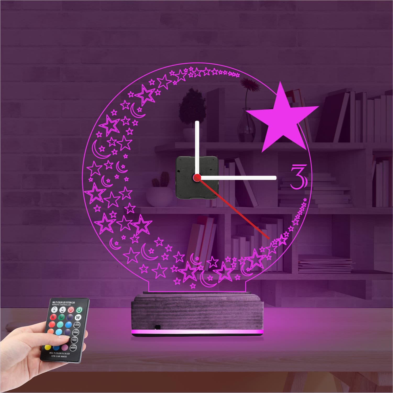 Луна и Звезда — 3D LED Ночник с часами | Подарок для дома 4