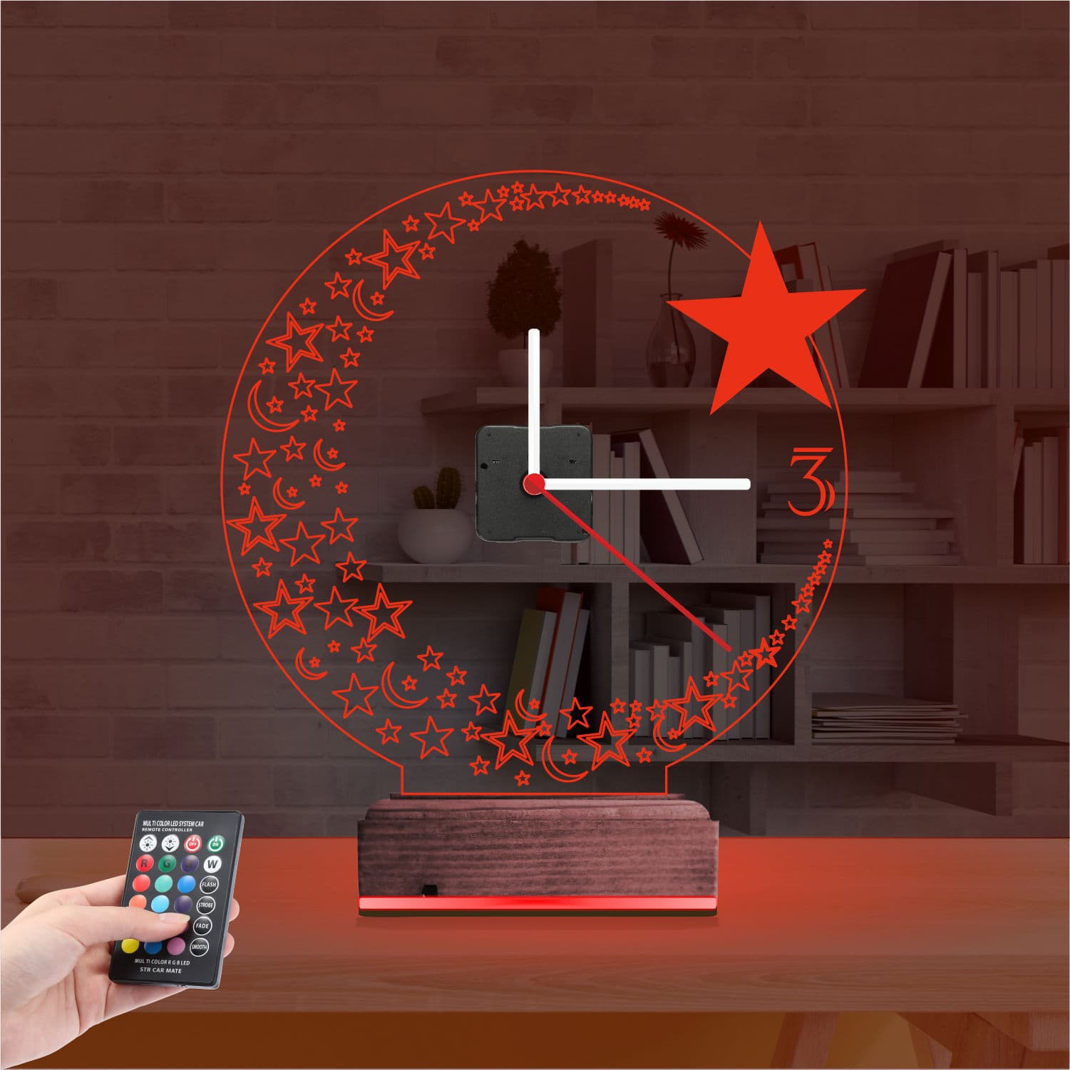 Луна и Звезда — 3D LED Ночник с часами | Подарок для дома 7