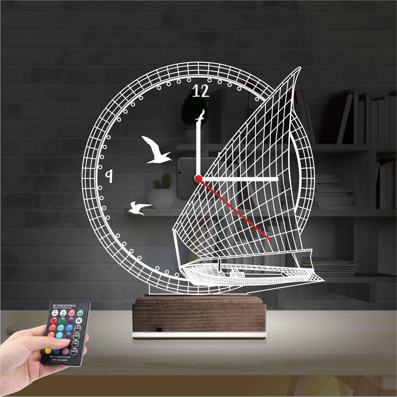 Парусник с часами — 3D LED Ночник | Подарок путешественнику 2
