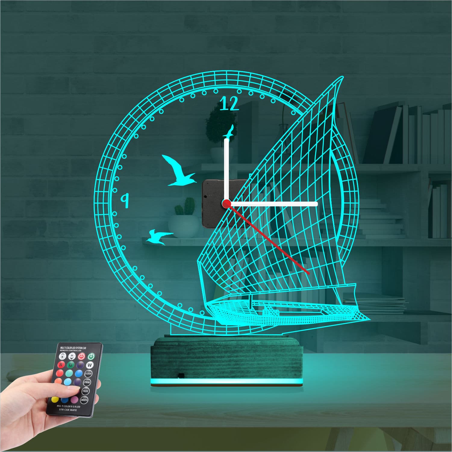 Парусник с часами — 3D LED Ночник | Подарок путешественнику 3