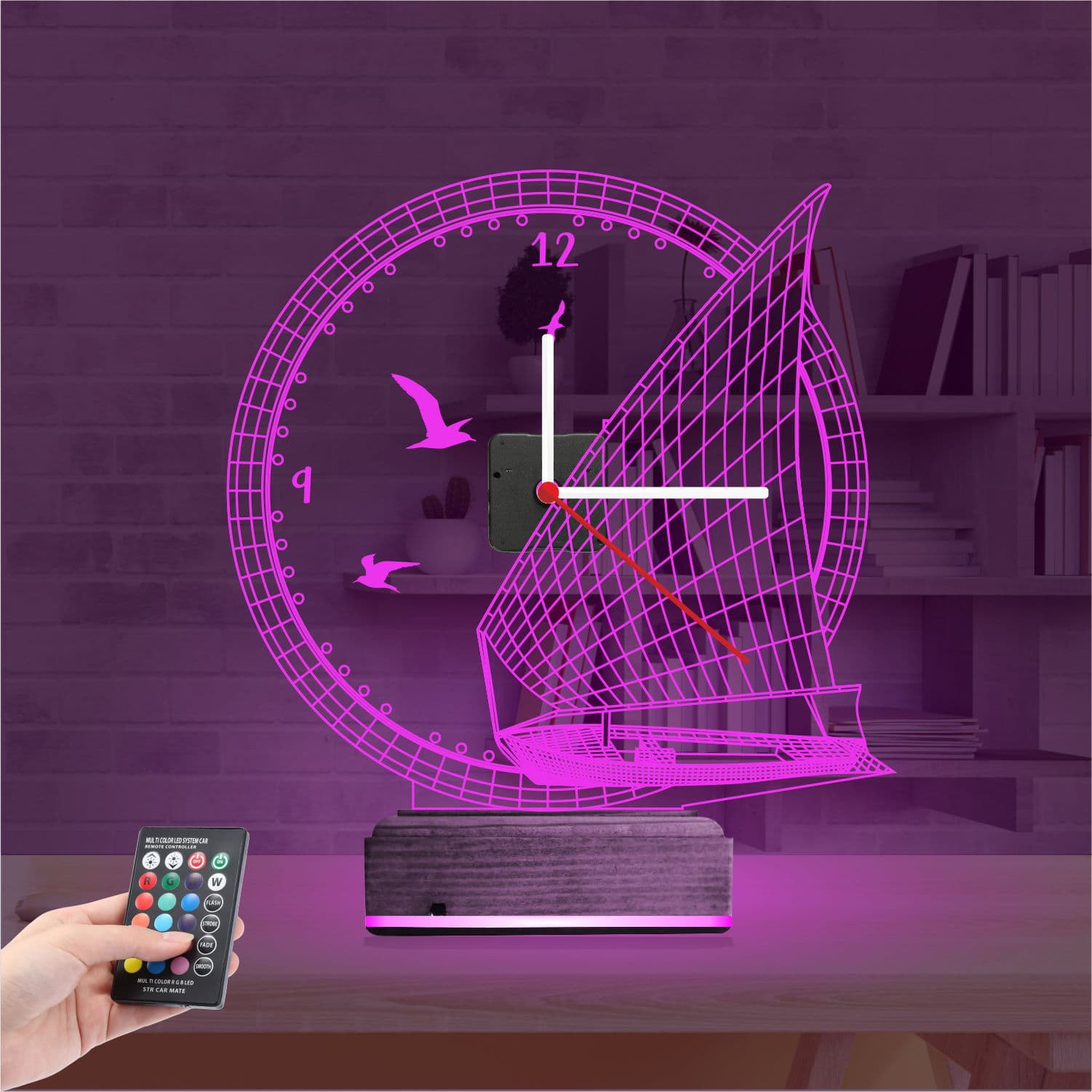 Парусник с часами — 3D LED Ночник | Подарок путешественнику 4