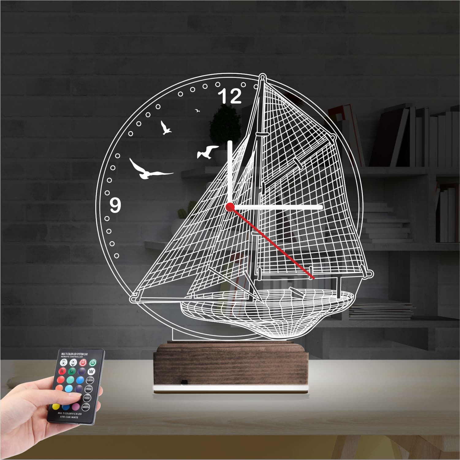 Парусник с часами — 3D LED Ночник | Подарок для него 2