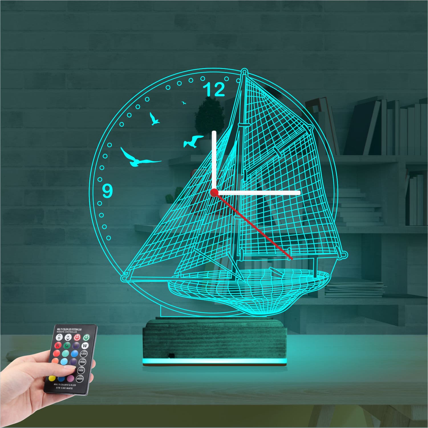 Парусник с часами — 3D LED Ночник | Подарок для него 3