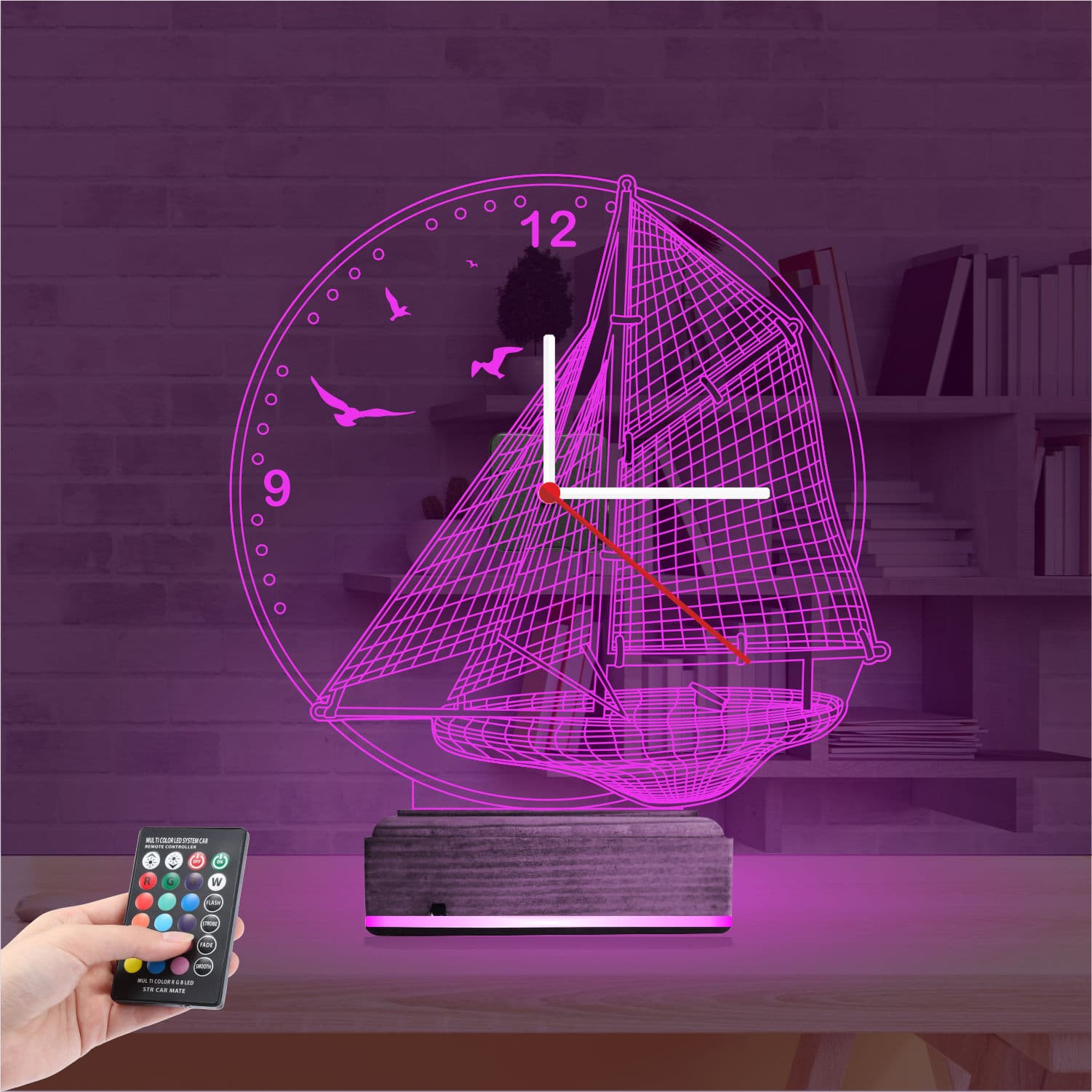 Парусник с часами — 3D LED Ночник | Подарок для него 4