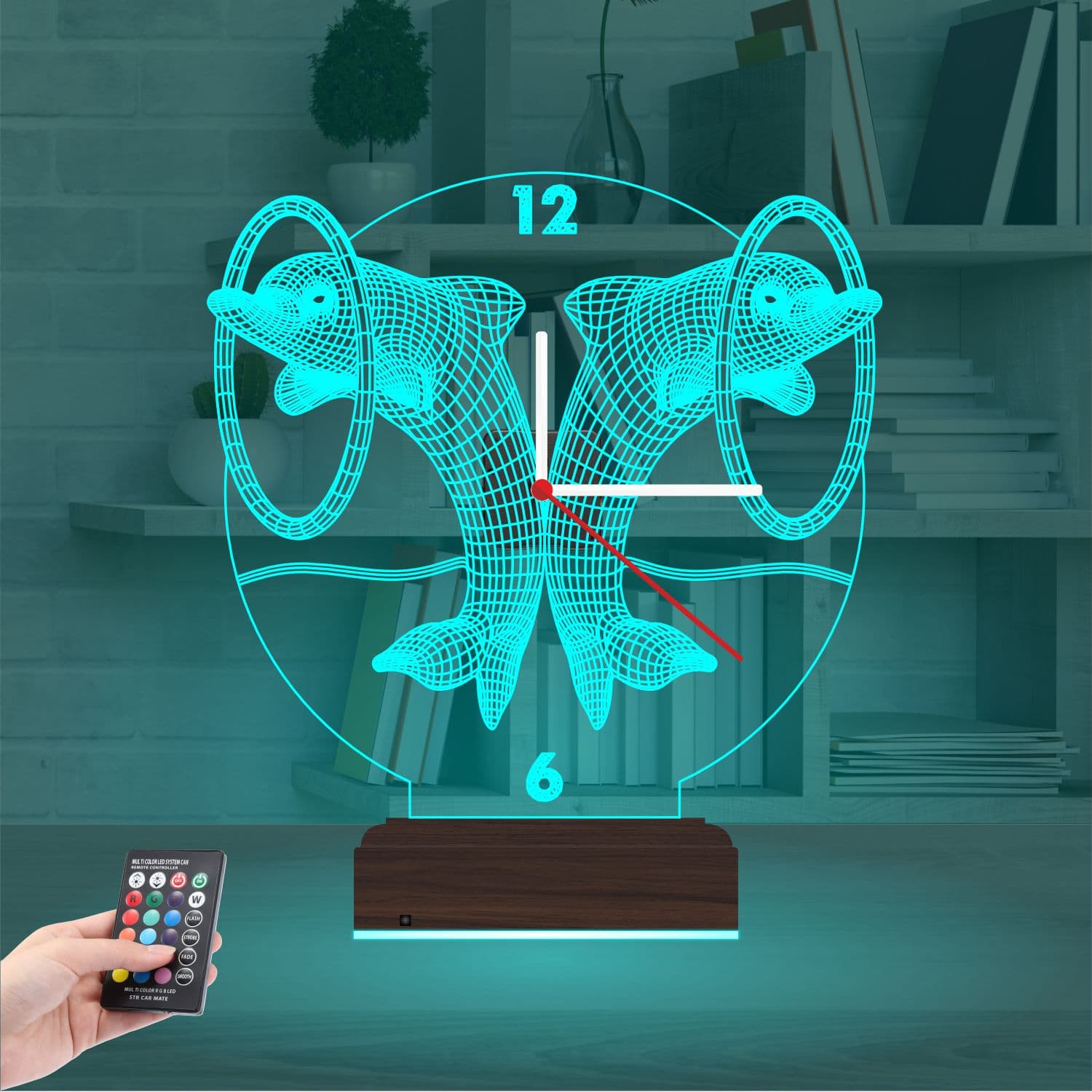 Дельфины с часами — 3D LED Ночник | Подарок детям 3