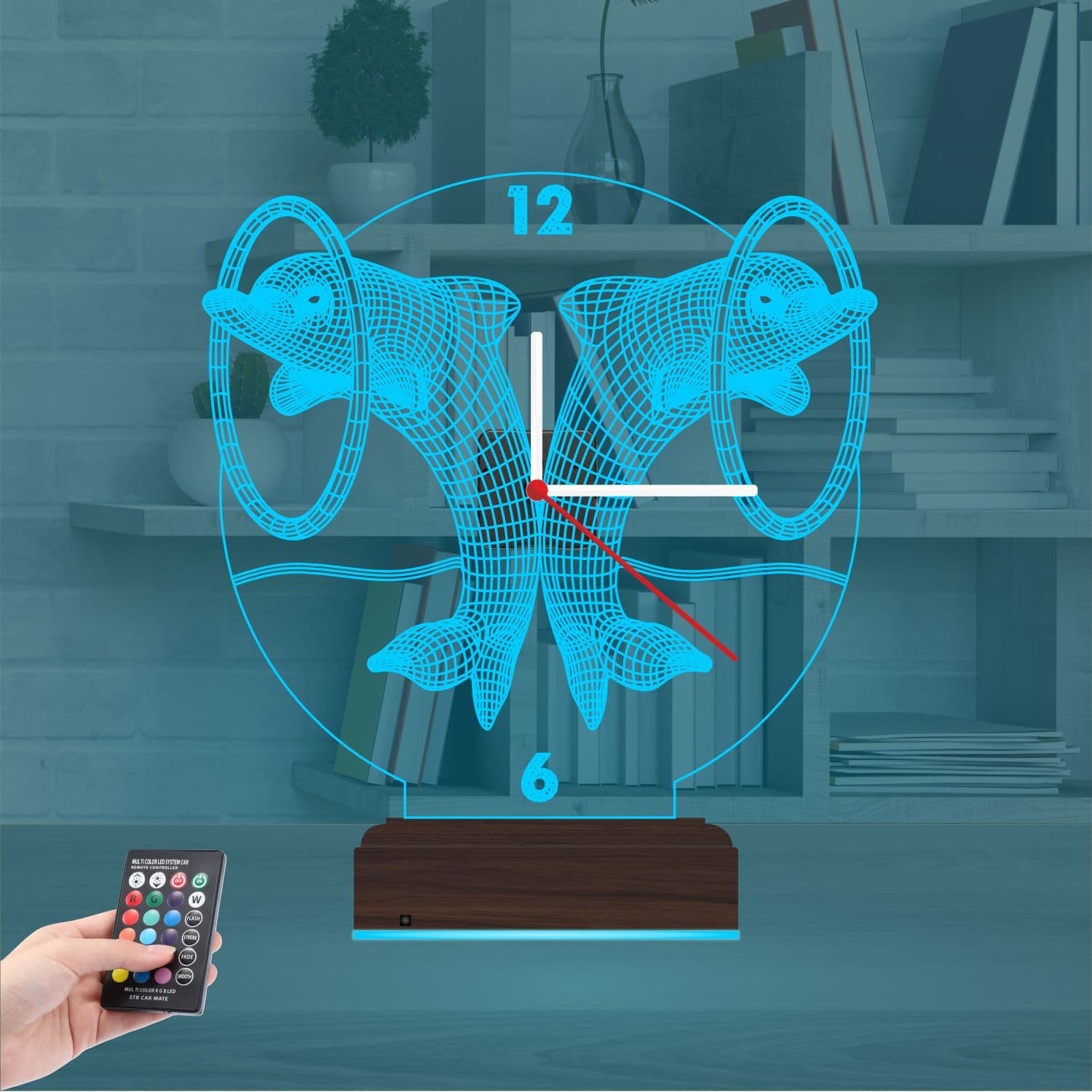 Дельфины с часами — 3D LED Ночник | Подарок детям 9