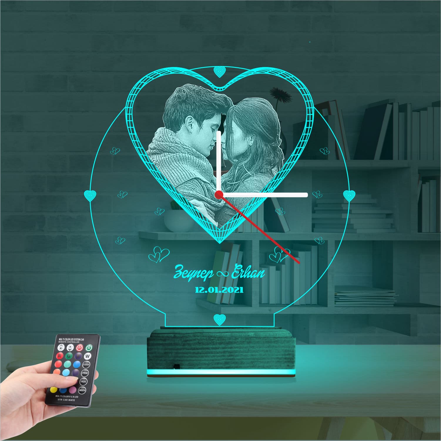 Сердце с фото и часами — 3D LED Ночник | Подарок на годовщину 3