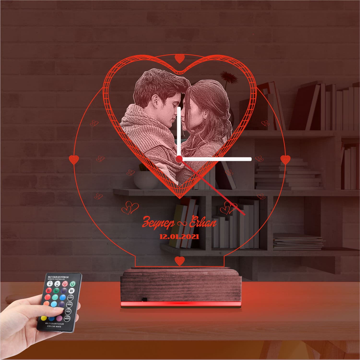 Сердце с фото и часами — 3D LED Ночник | Подарок на годовщину 7