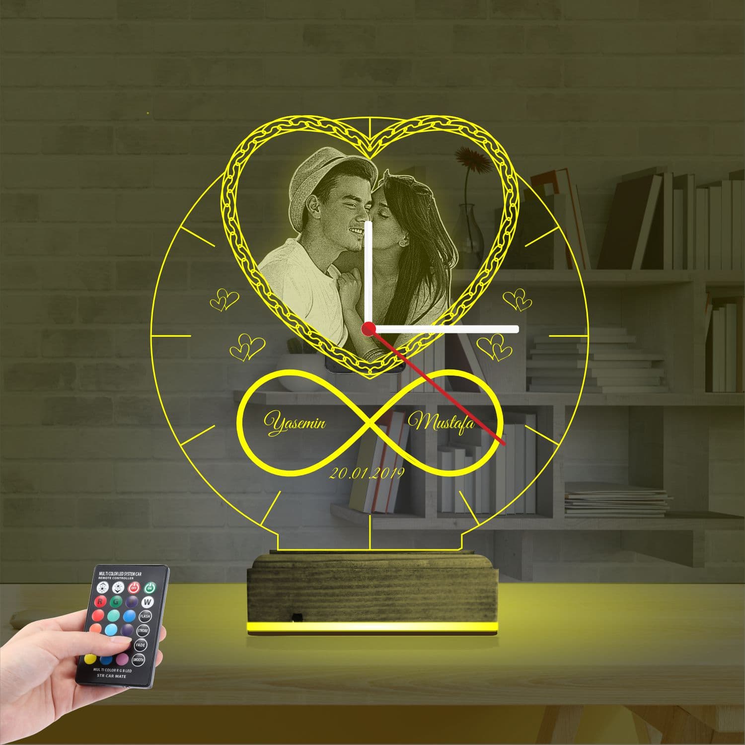 Сердце и бесконечность — 3D LED Ночник с часами | Подарок на годовщину 5