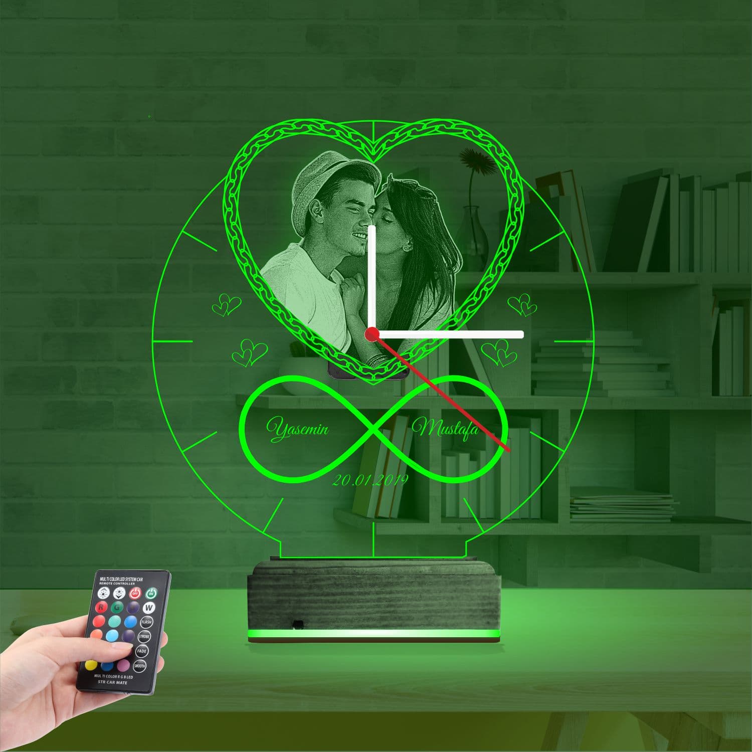 Сердце и бесконечность — 3D LED Ночник с часами | Подарок на годовщину 6