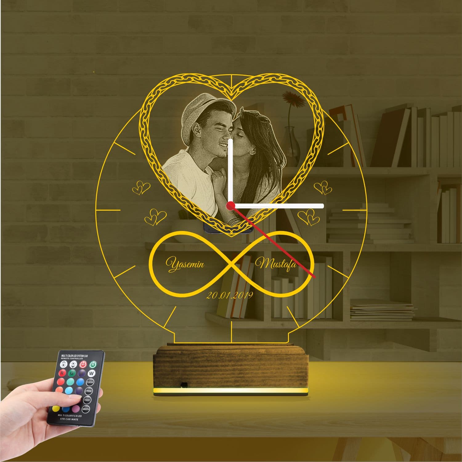 Сердце и бесконечность — 3D LED Ночник с часами | Подарок на годовщину 8