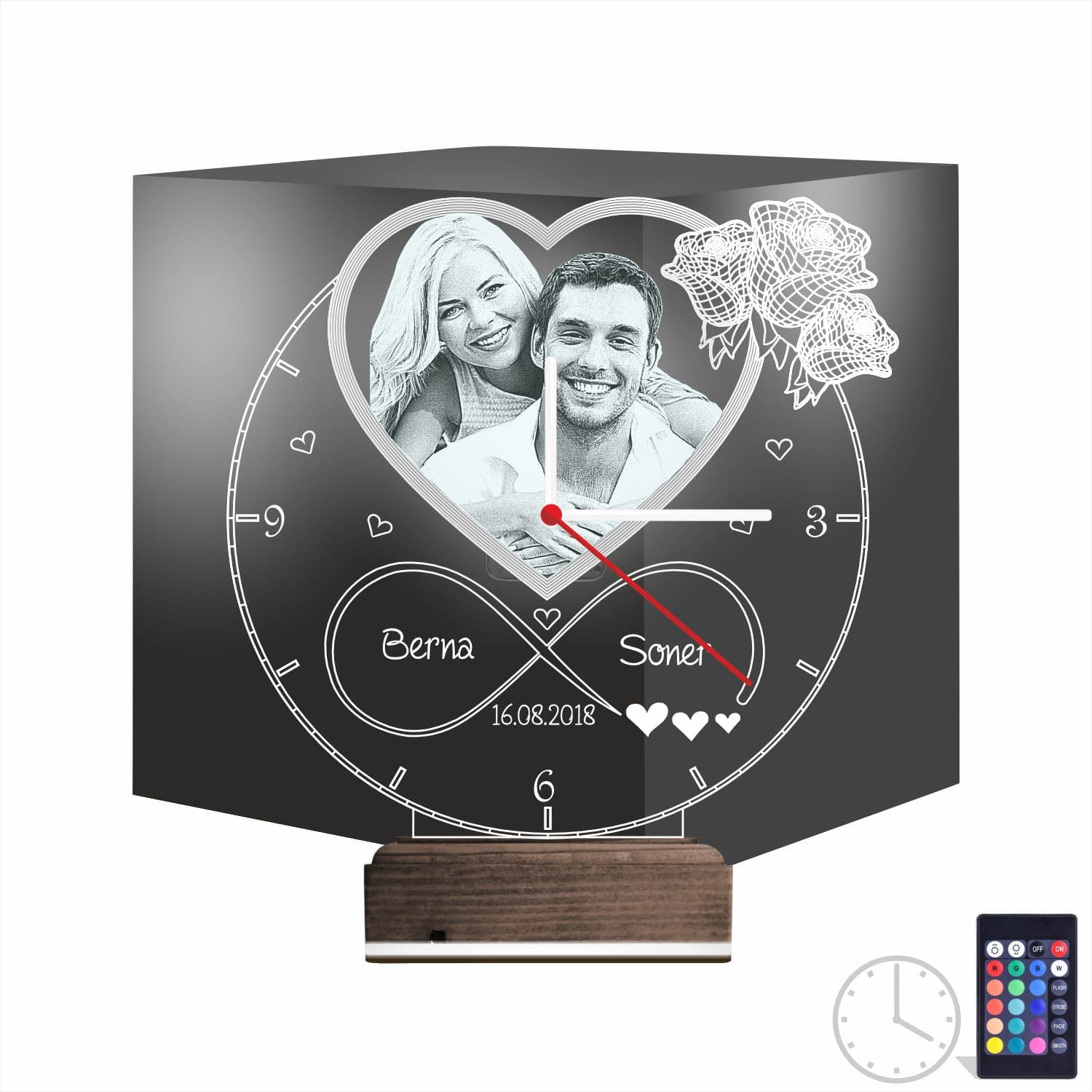 Сердце с фото и часами — 3D LED Ночник | Подарок на годовщину 1