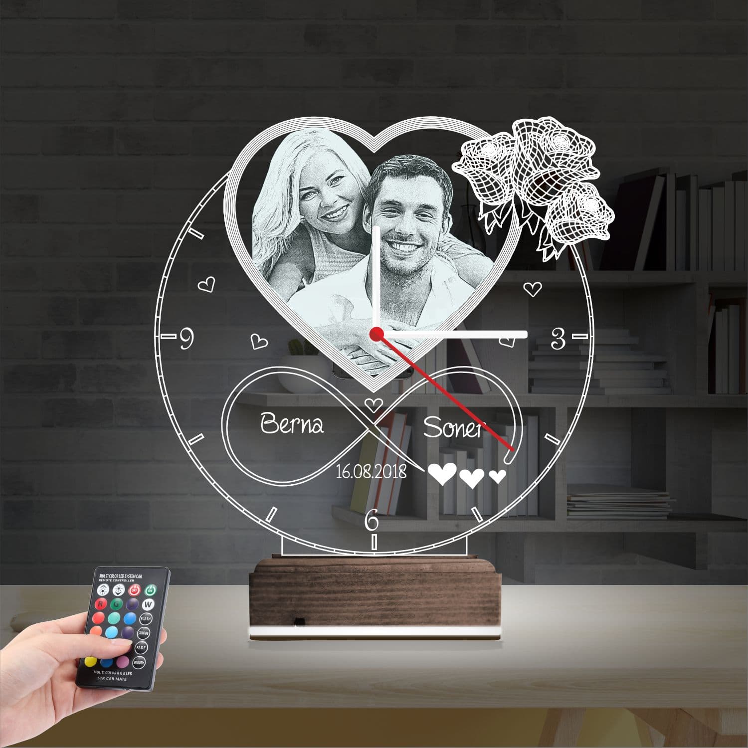 Сердце с фото и часами — 3D LED Ночник | Подарок на годовщину 2