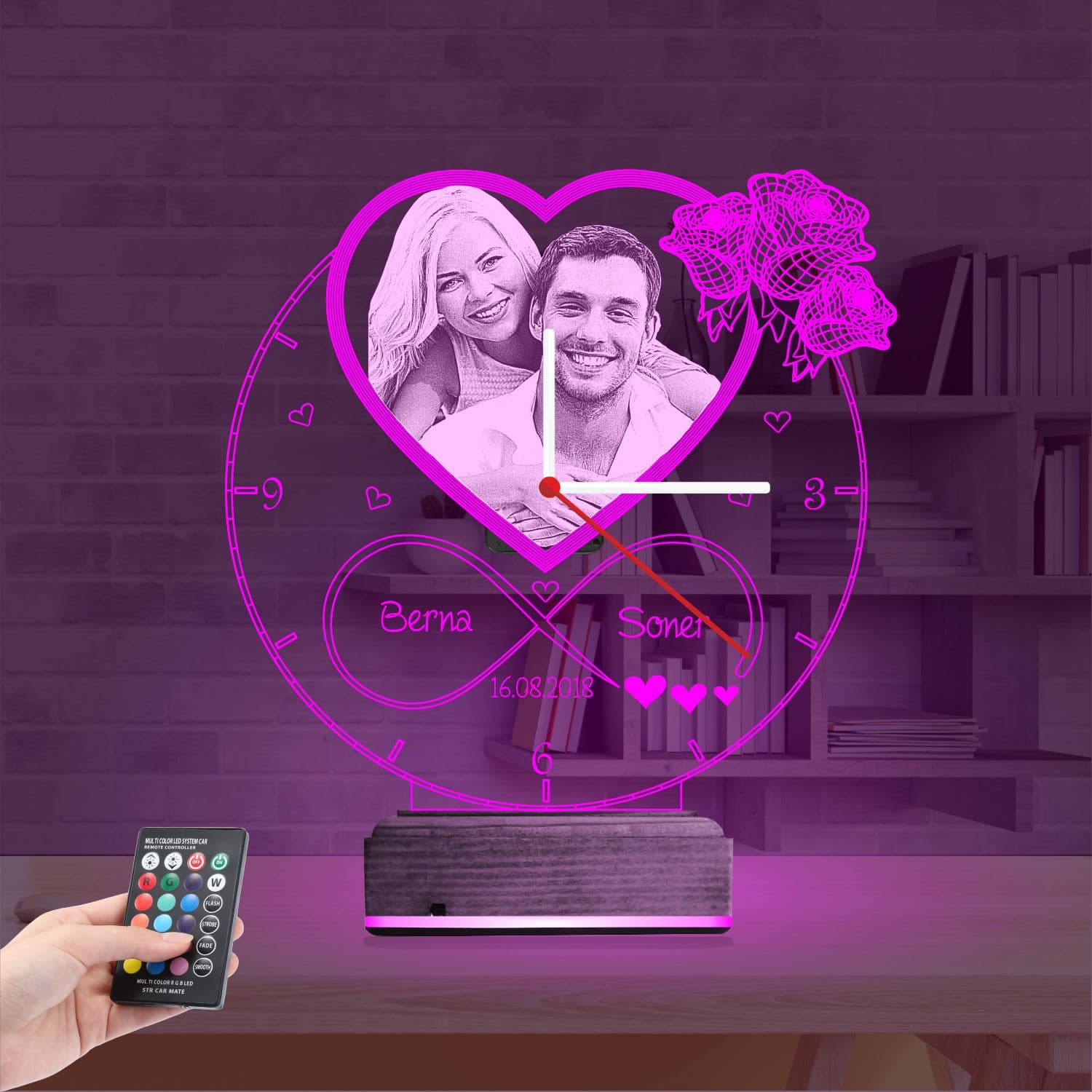Сердце с фото и часами — 3D LED Ночник | Подарок на годовщину 4