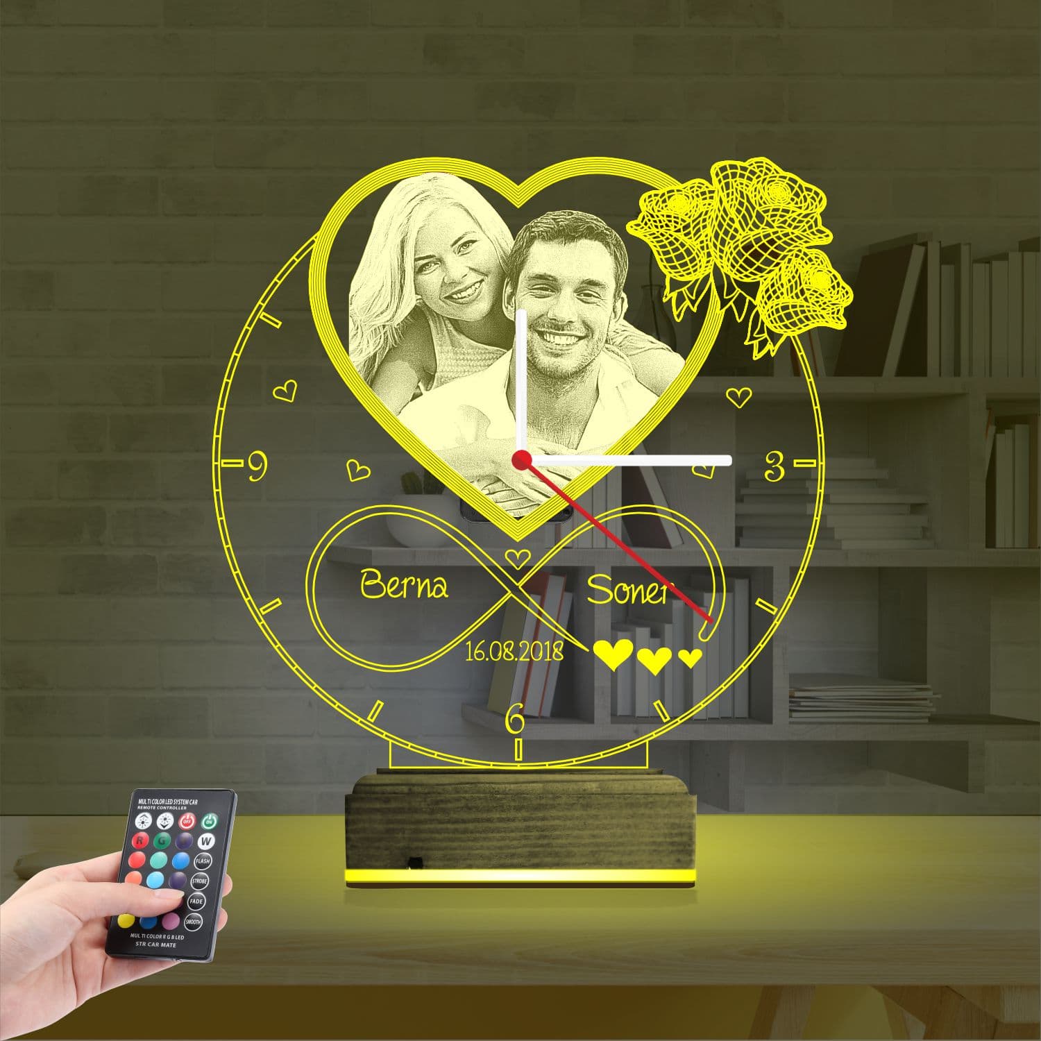 Сердце с фото и часами — 3D LED Ночник | Подарок на годовщину 5