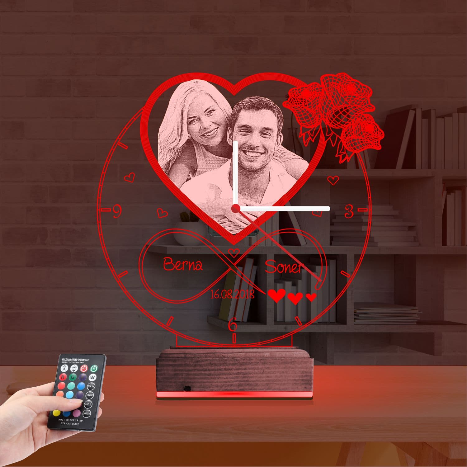 Сердце с фото и часами — 3D LED Ночник | Подарок на годовщину 7