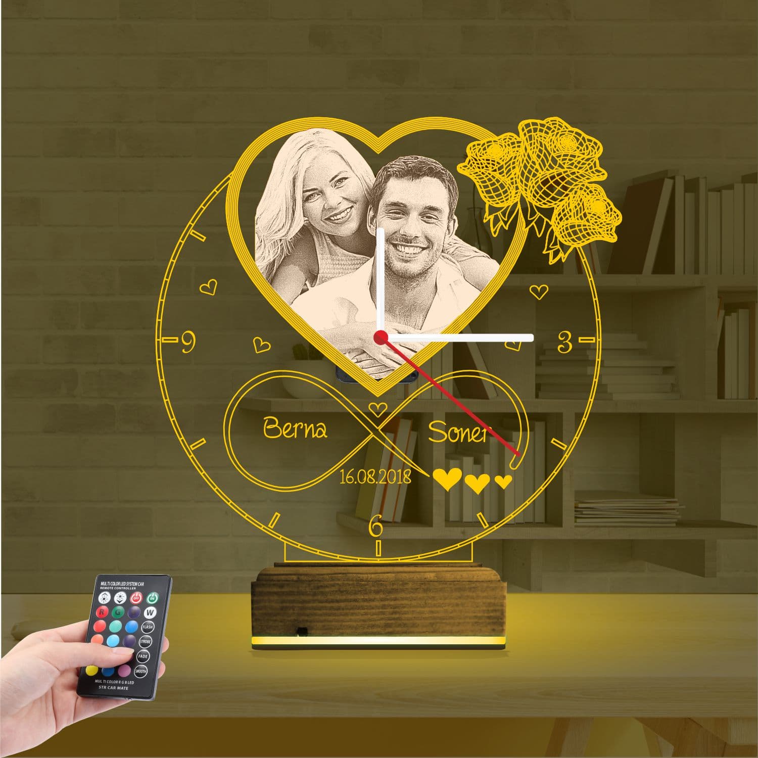Сердце с фото и часами — 3D LED Ночник | Подарок на годовщину 8
