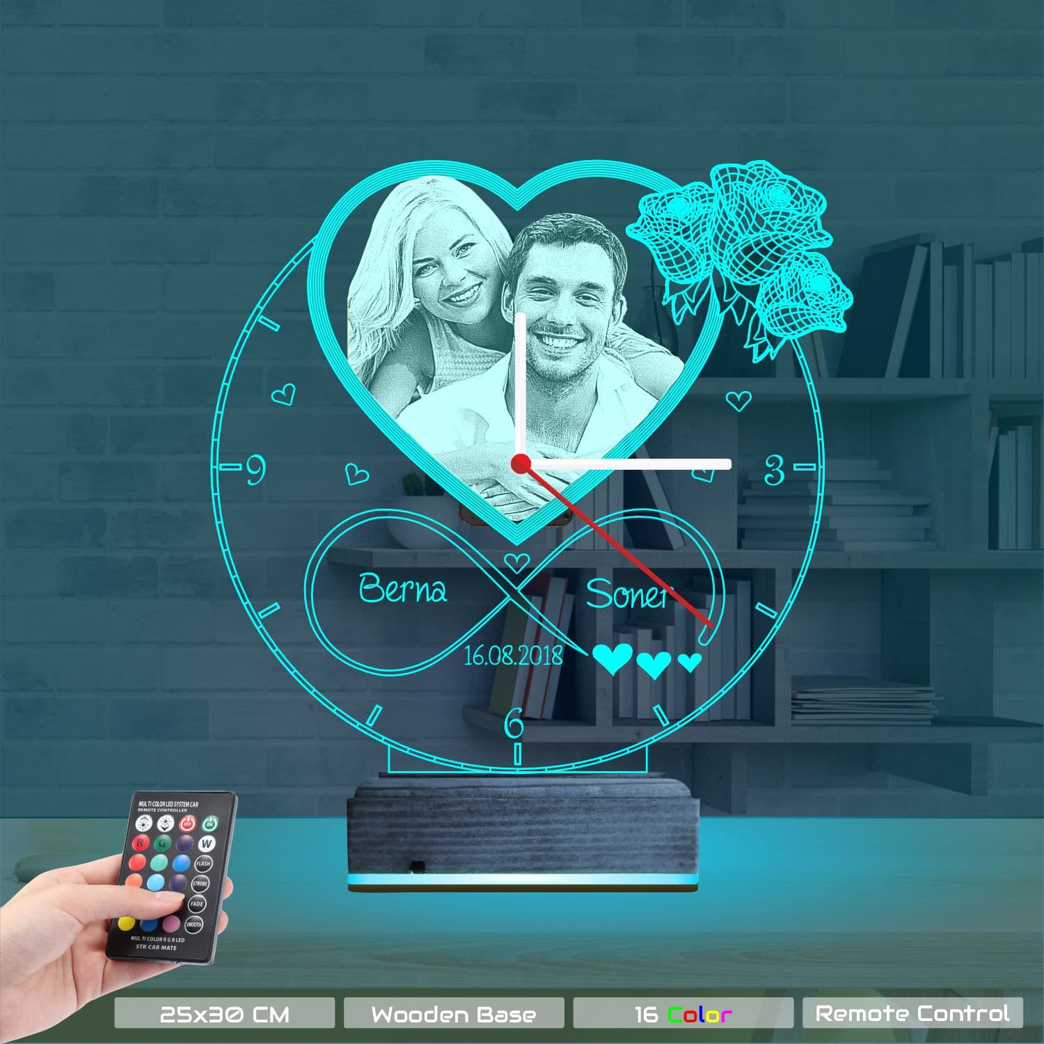 Сердце с фото и часами — 3D LED Ночник | Подарок на годовщину 9
