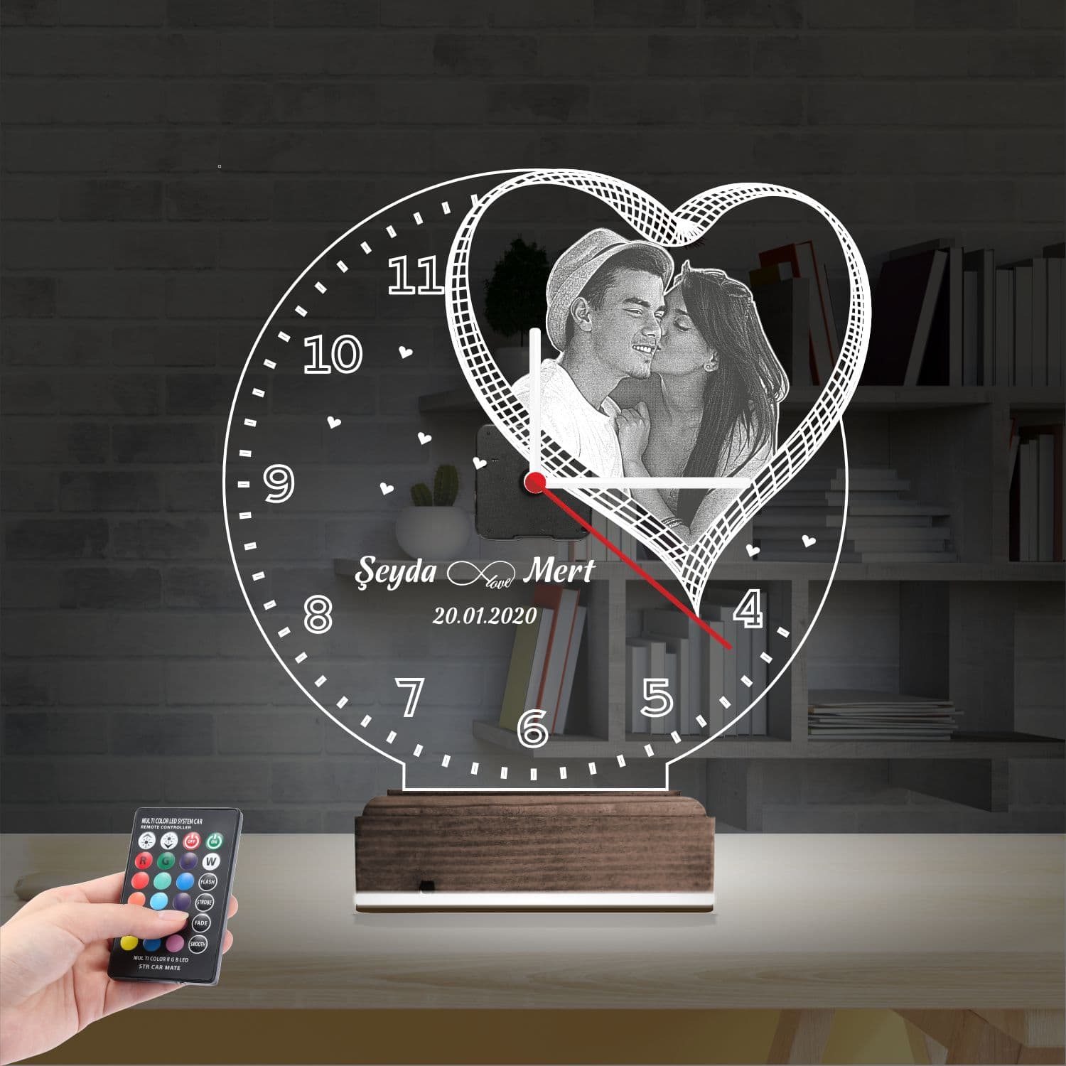 Сердце и Часы с фото — 3D LED Ночник | Подарок любимым 2