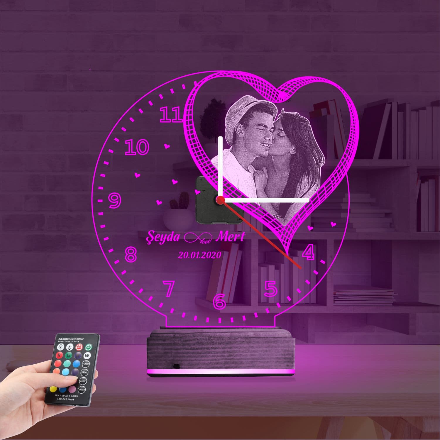 Сердце и Часы с фото — 3D LED Ночник | Подарок любимым 4